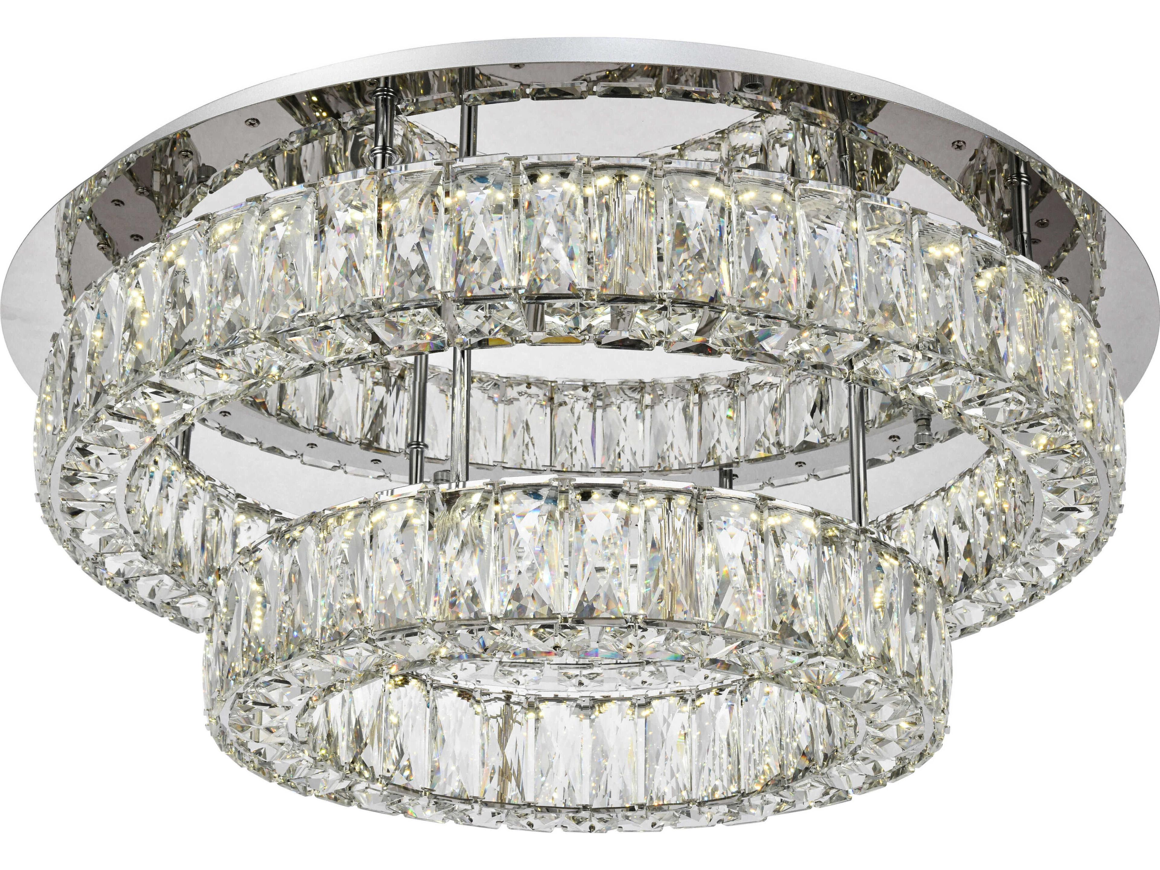 Elegant Lighting Monroe 1-Light Chrome Clear Crystal LED Drum Semi Flush Mount