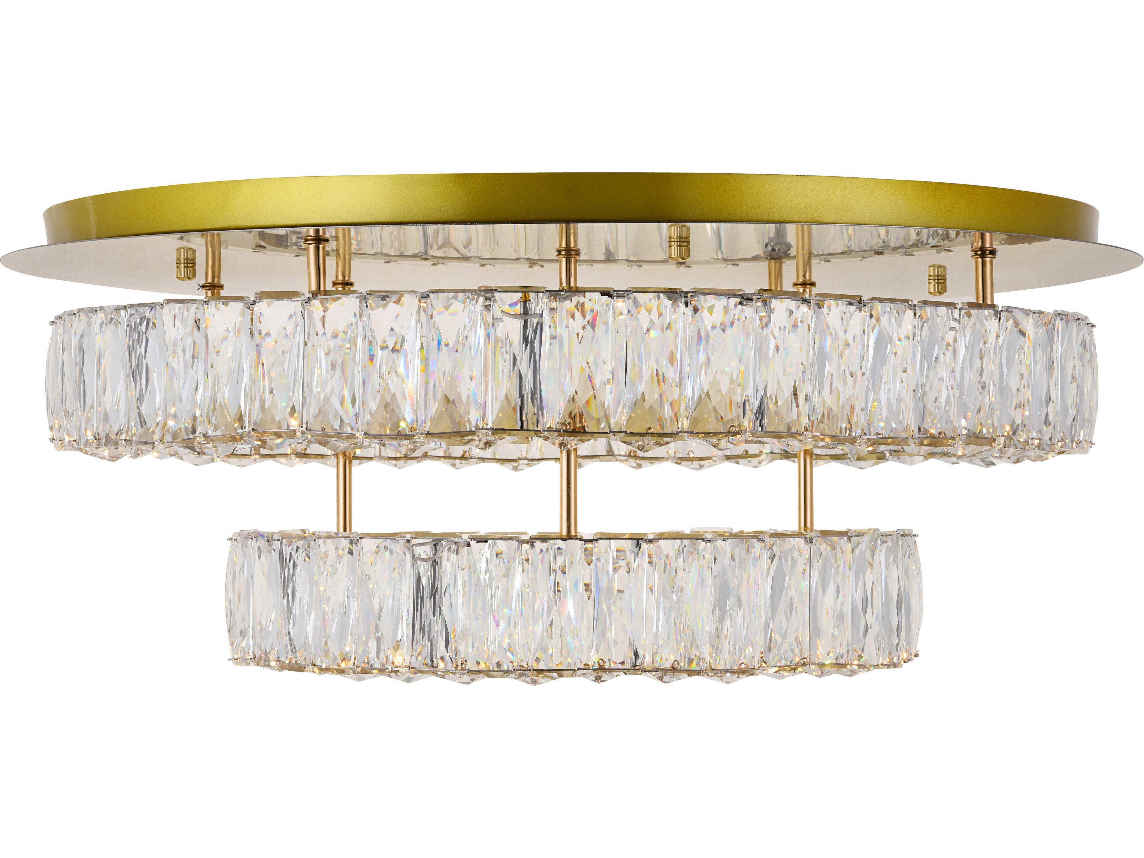 Elegant Lighting Monroe 2-Light Gold Clear Crystal LED Drum Flush Mount