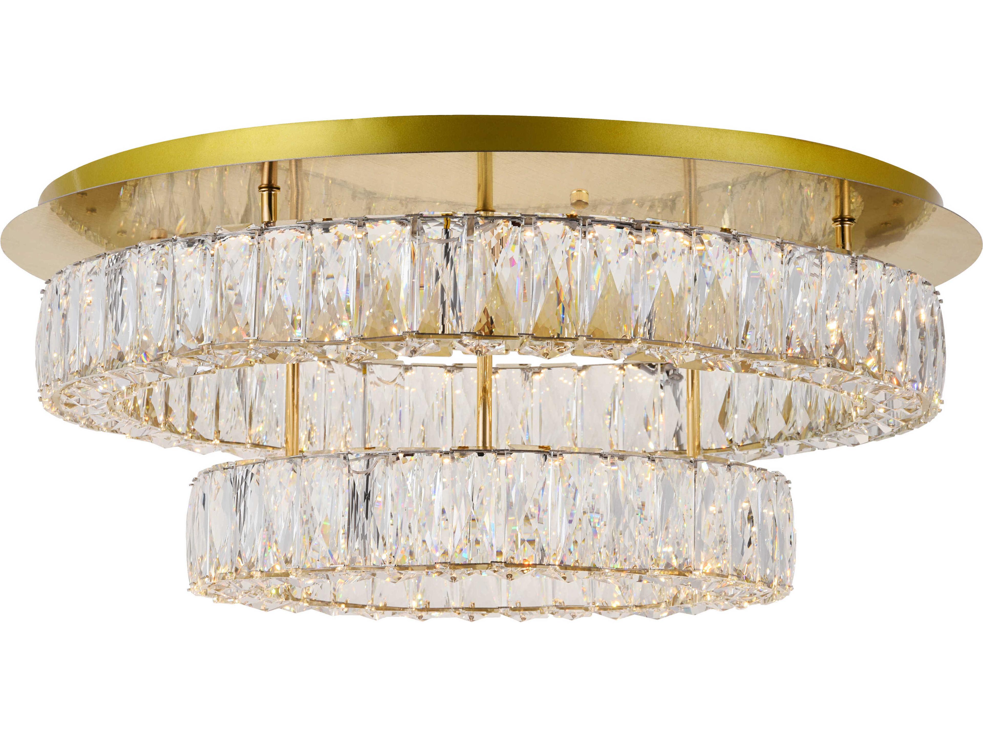 Elegant Lighting Monroe 2-Light Gold Clear Crystal LED Drum Flush Mount