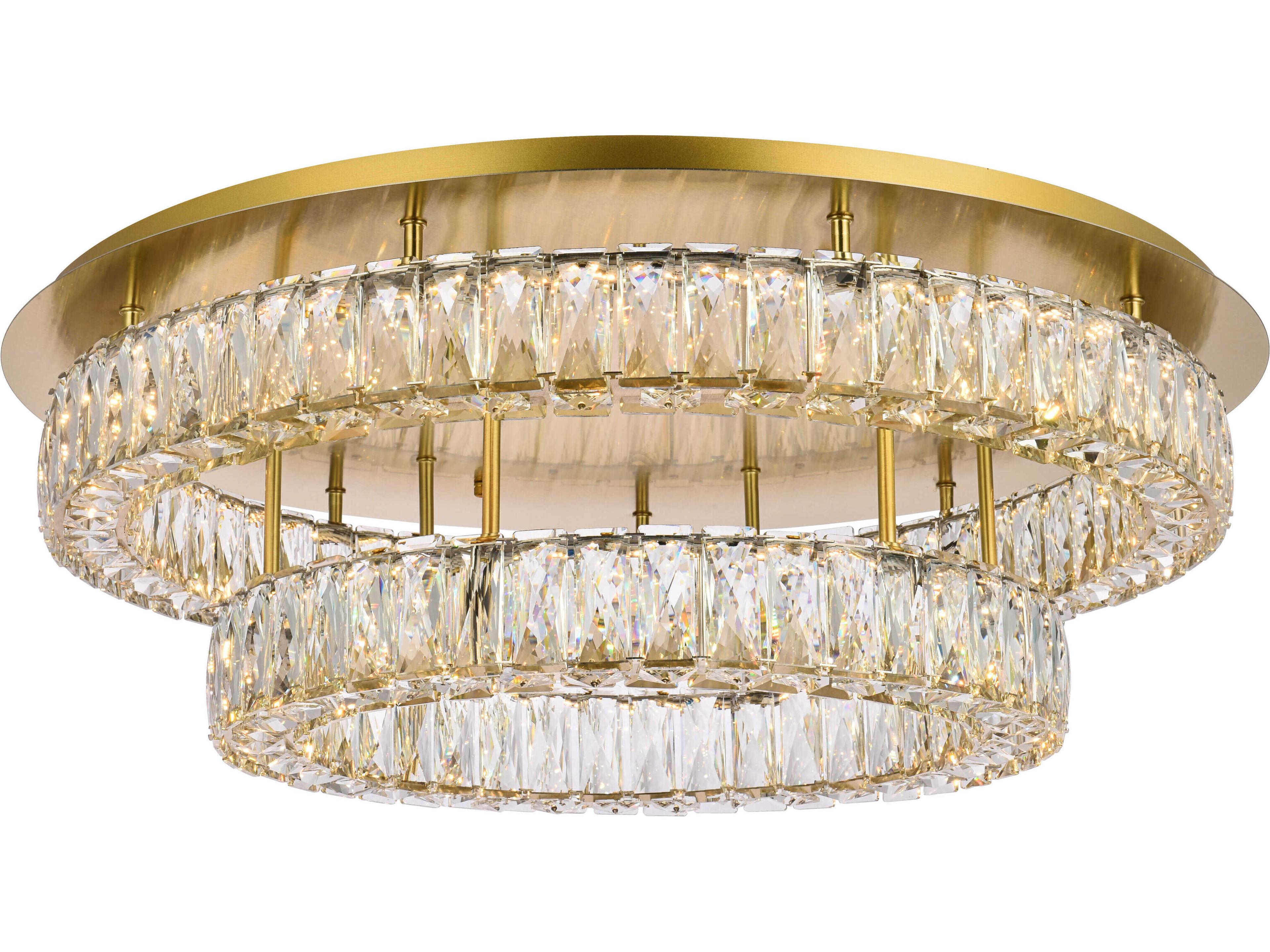 Monroe 2-Light Gold Crystal LED Drum Tiered Flush Mount