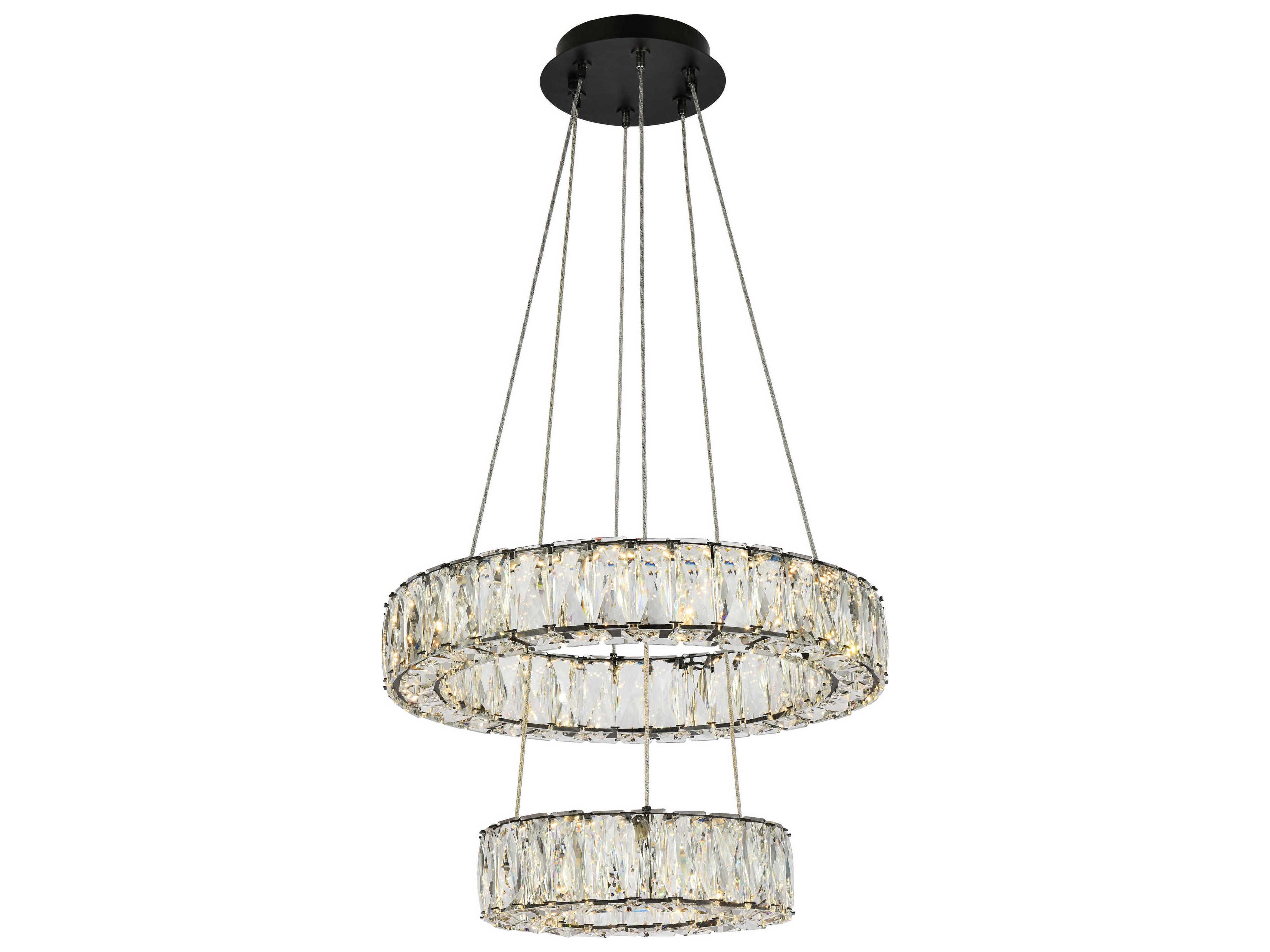 Monroe 2-Light Black Crystal LED Drum Tiered Chandelier