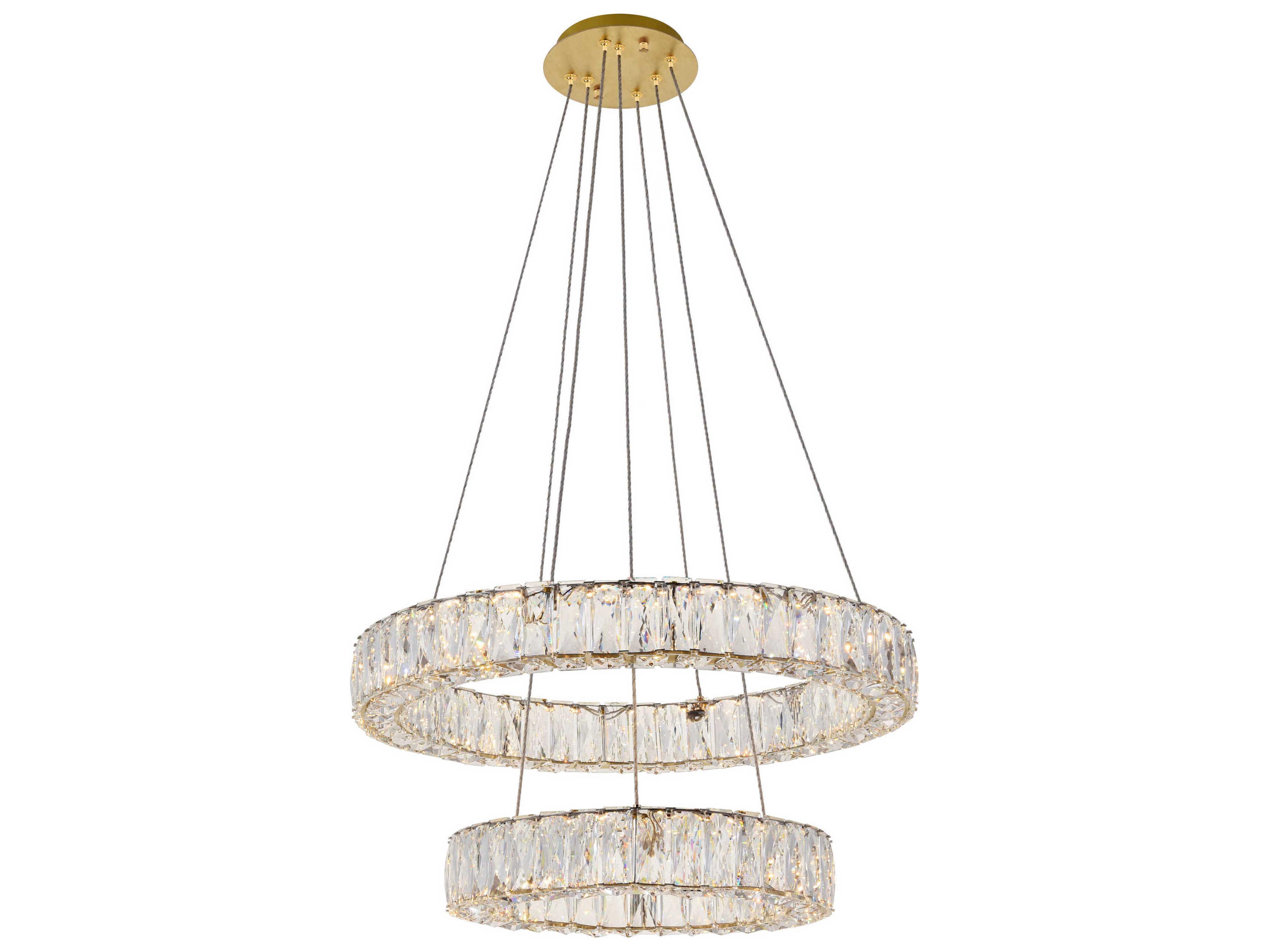 Elegant Lighting Monroe 2-Light Gold Clear Crystal LED Drum Chandelier