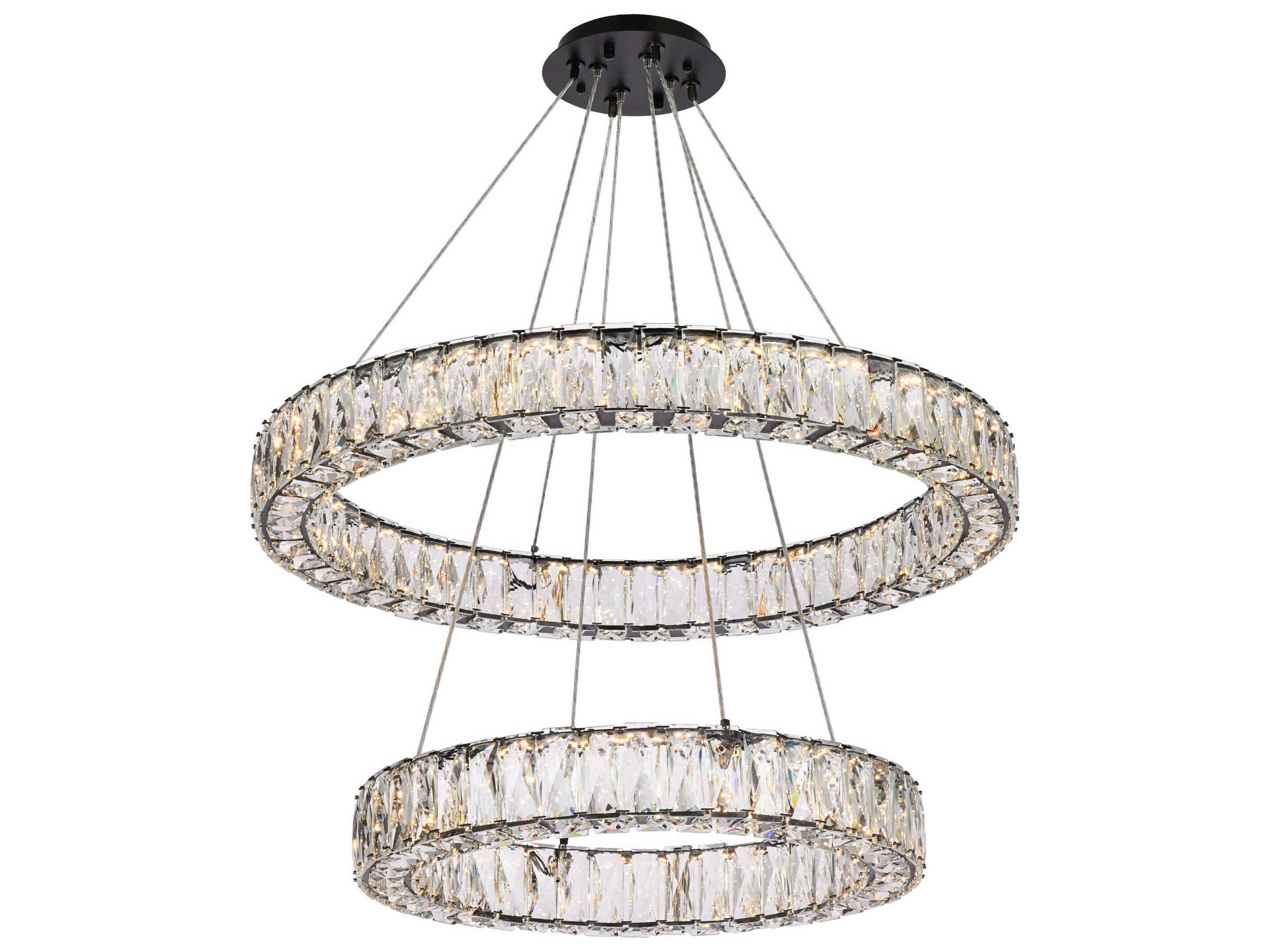 Monroe 2-Light Black Crystal LED Drum Tiered Chandelier