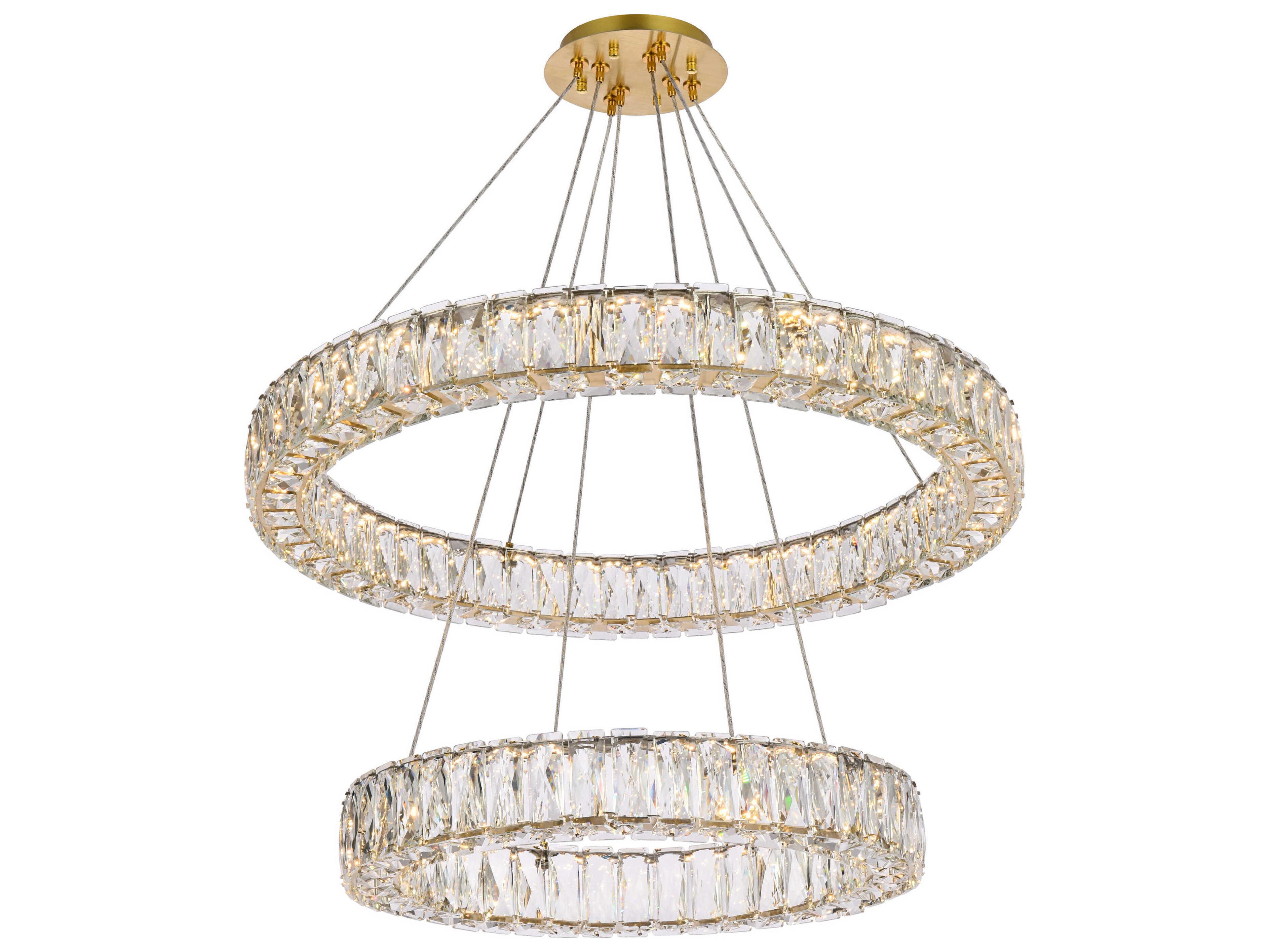 Monroe 2-Light Gold Crystal LED Drum Tiered Chandelier