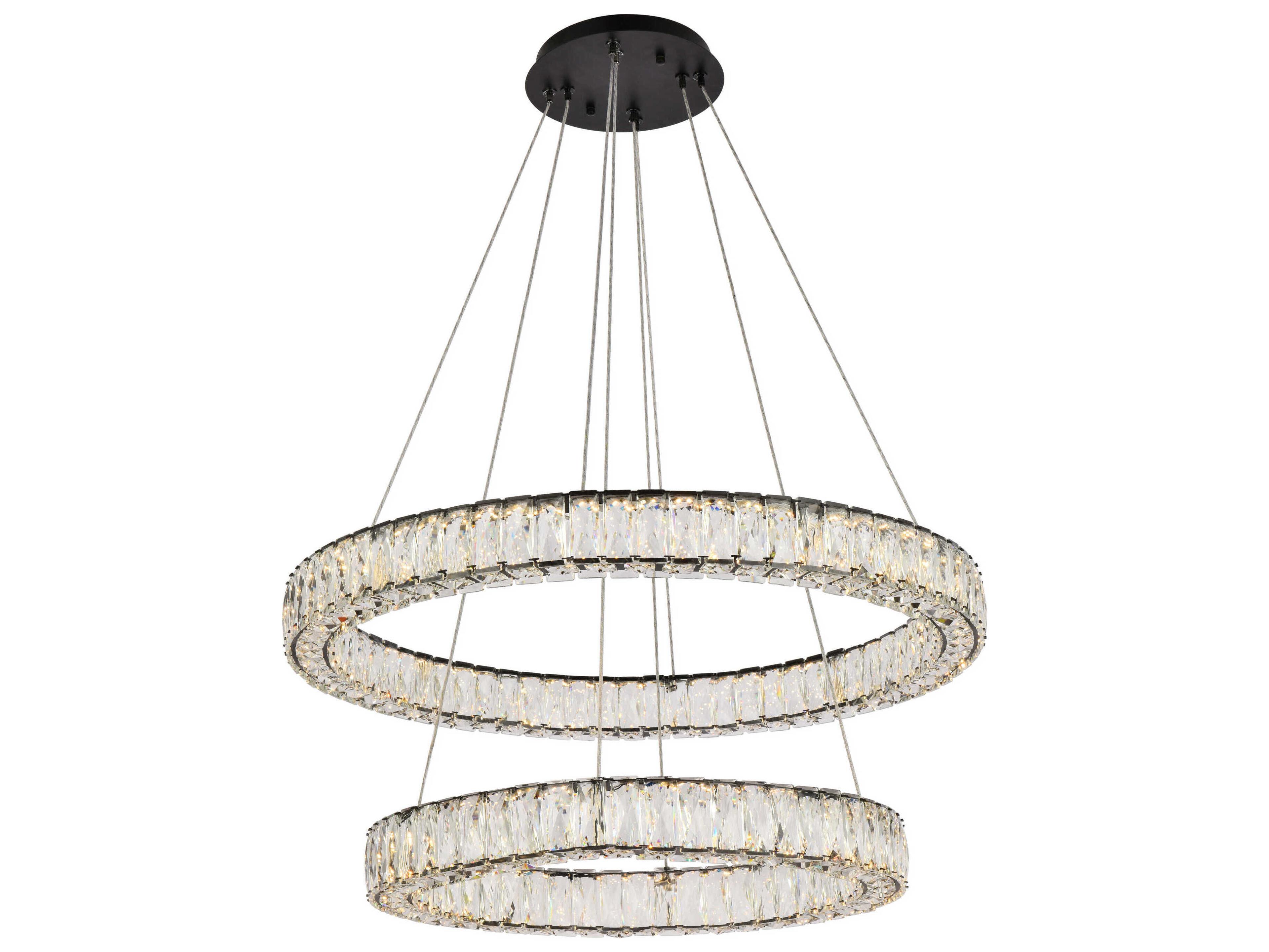Monroe 2-Light Black Crystal LED Drum Tiered Chandelier