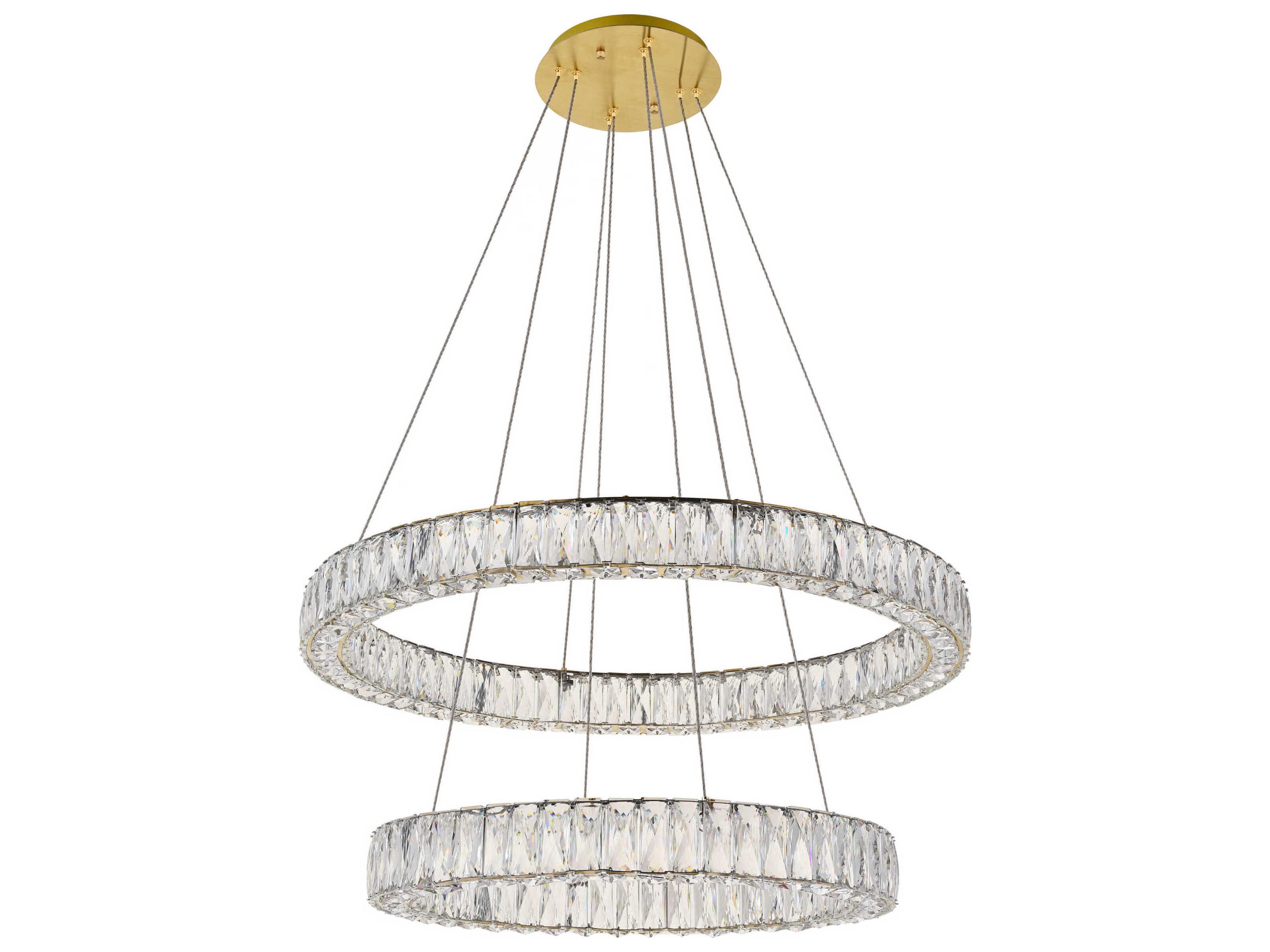 Elegant Lighting Monroe 2-Light Gold Clear Crystal LED Drum Chandelier