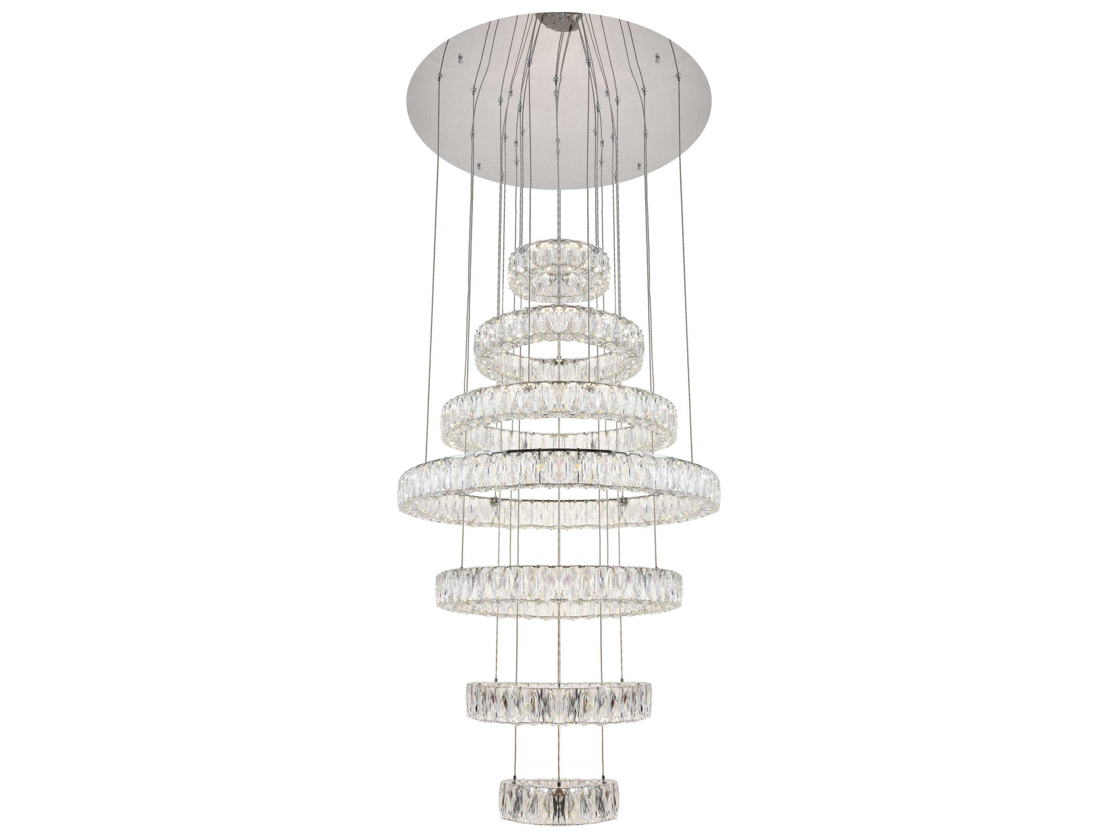 Elegant Lighting Monroe 7-Light Chrome Crystal LED Drum Tiered Pendant