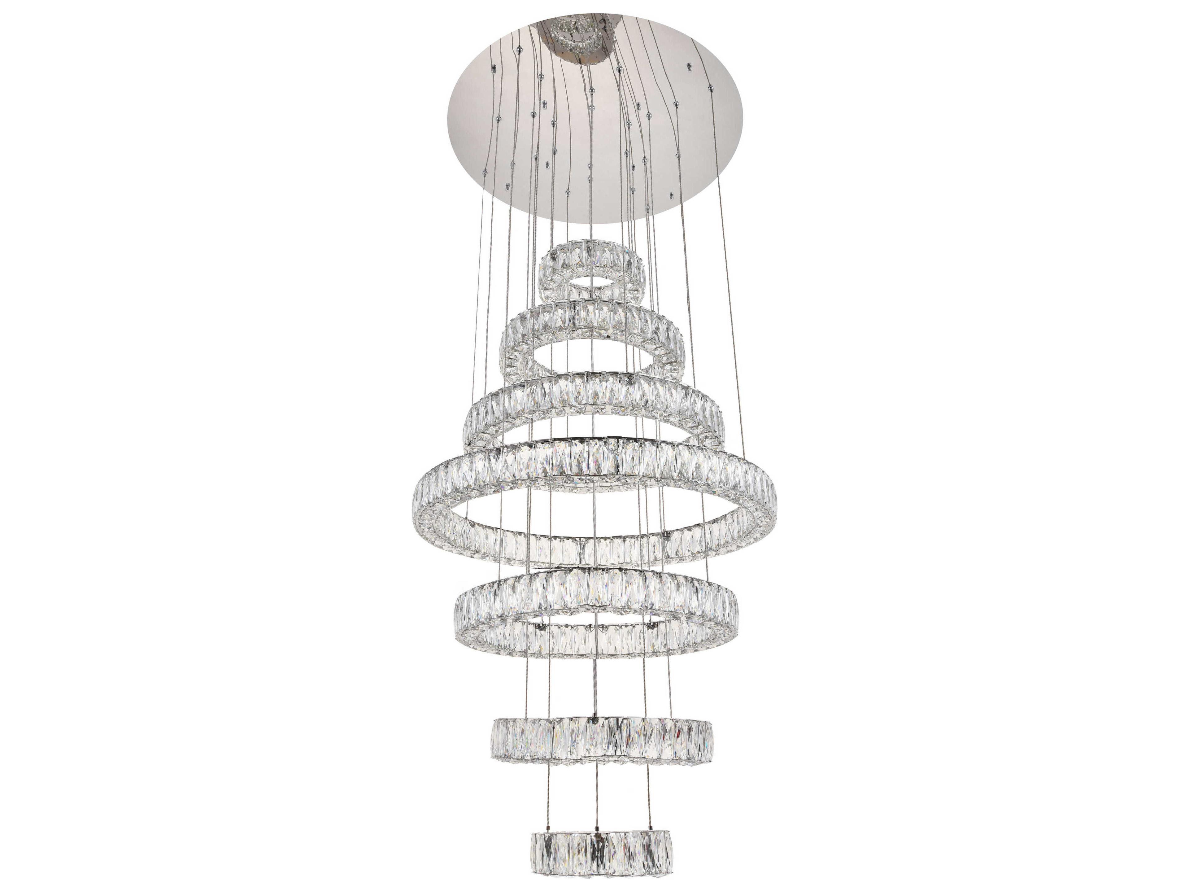 Elegant Lighting Monroe 7-Light Chrome Crystal LED Drum Tiered Pendant