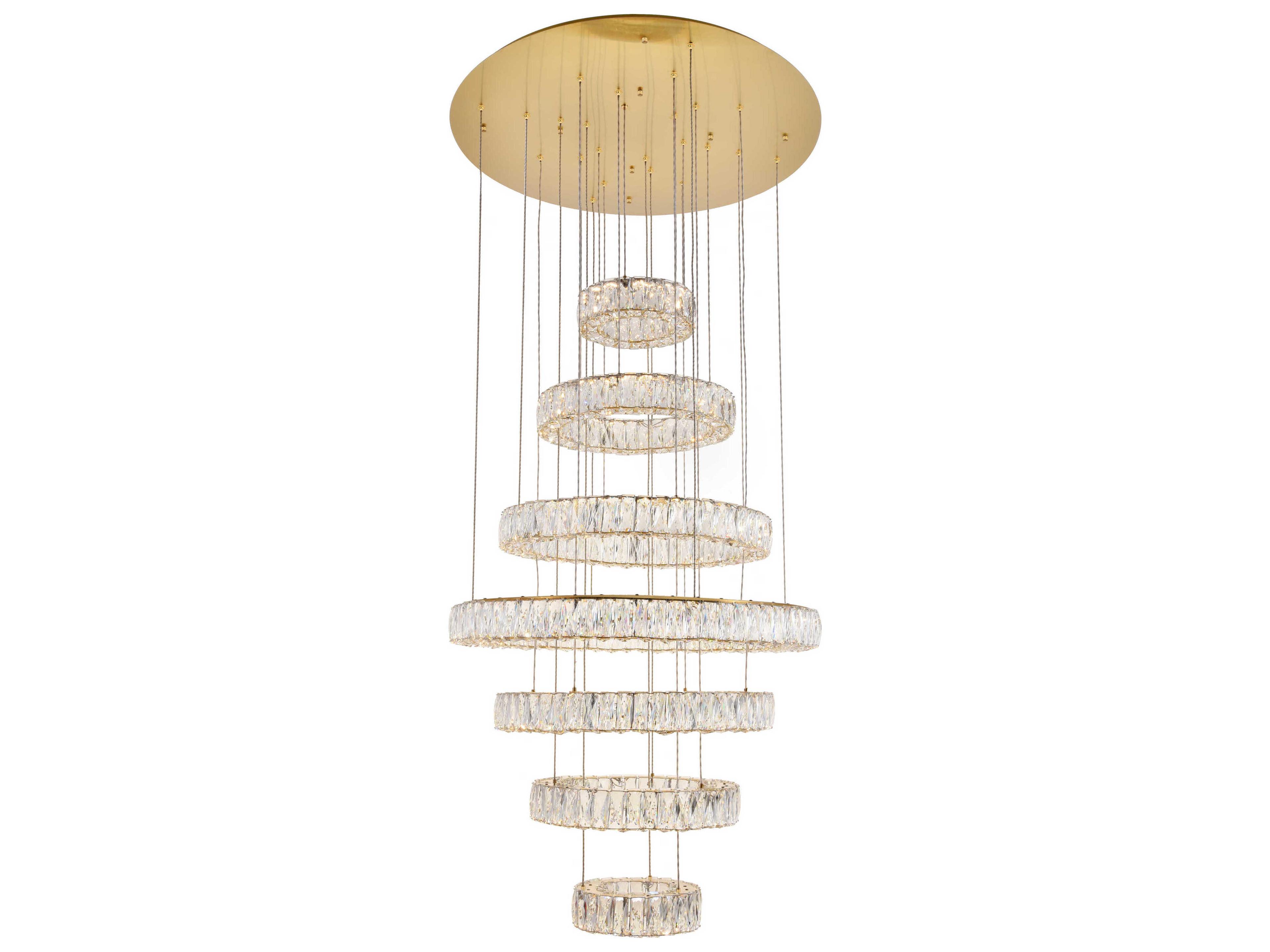 Elegant Lighting Monroe 7-Light Chrome Crystal LED Drum Tiered Pendant
