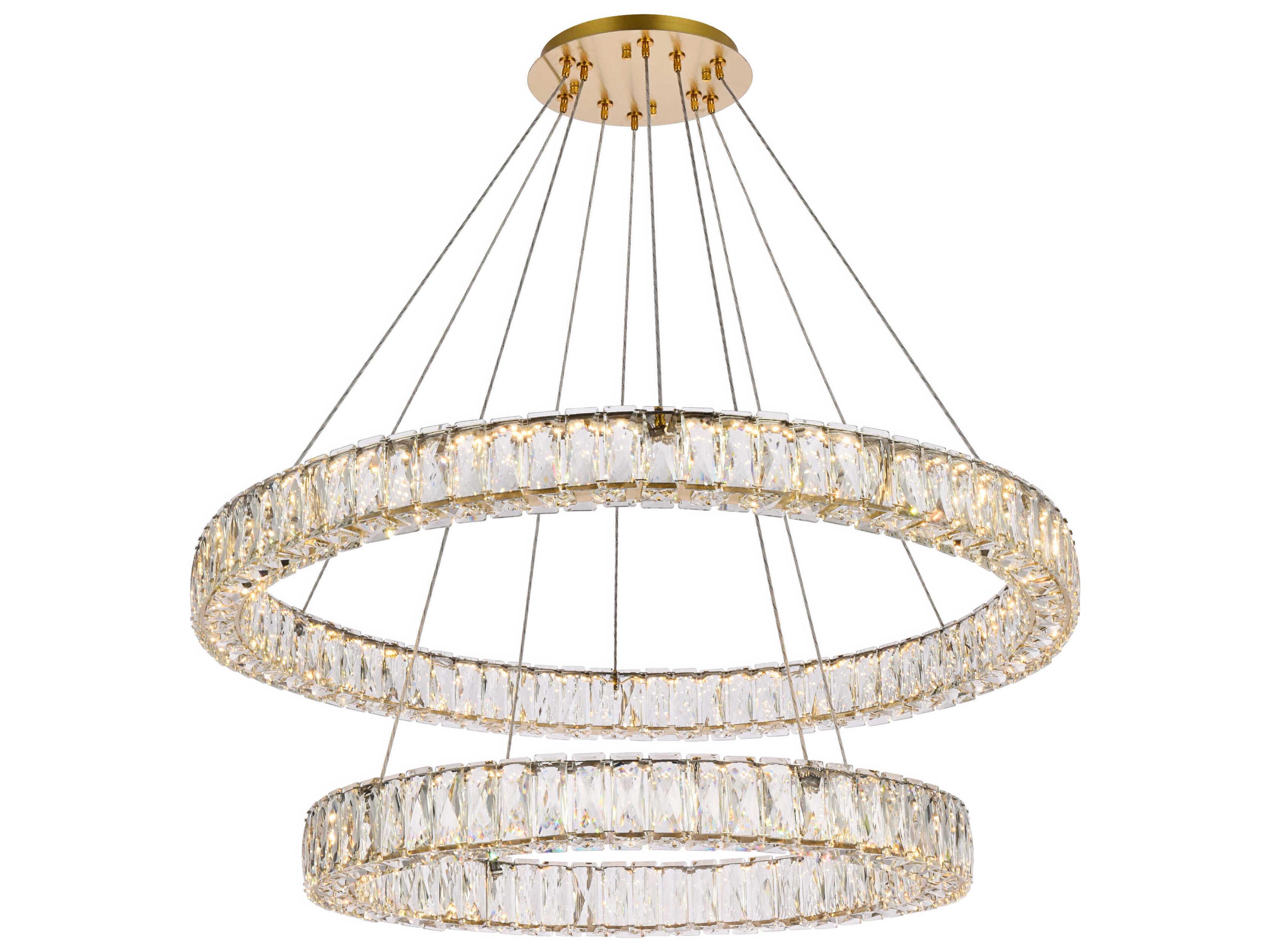 Monroe 2-Light Gold Crystal LED Drum Tiered Chandelier