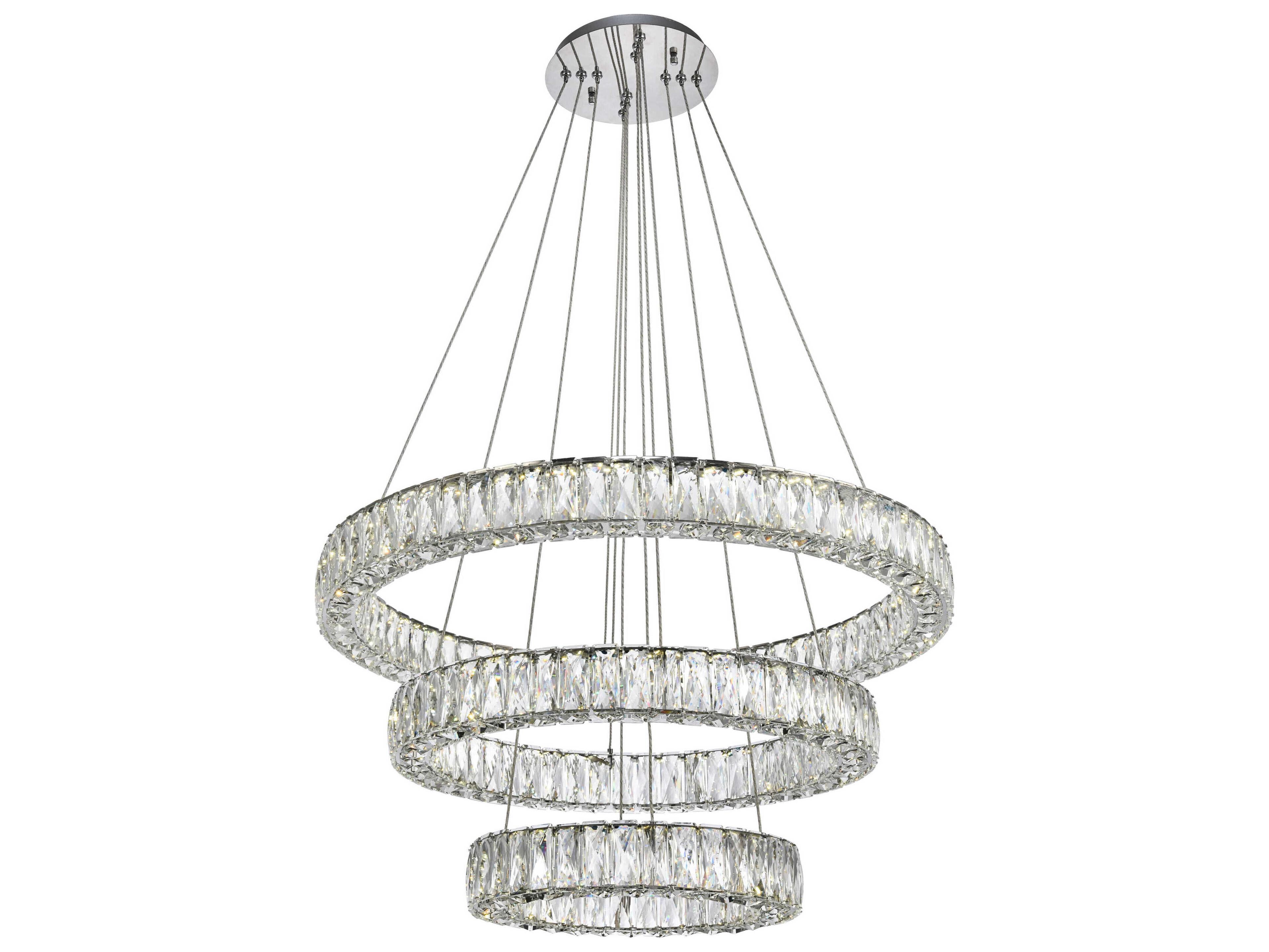 Elegant Lighting Monroe 1-Light Chrome Clear Crystal LED Drum Tiered Pendant
