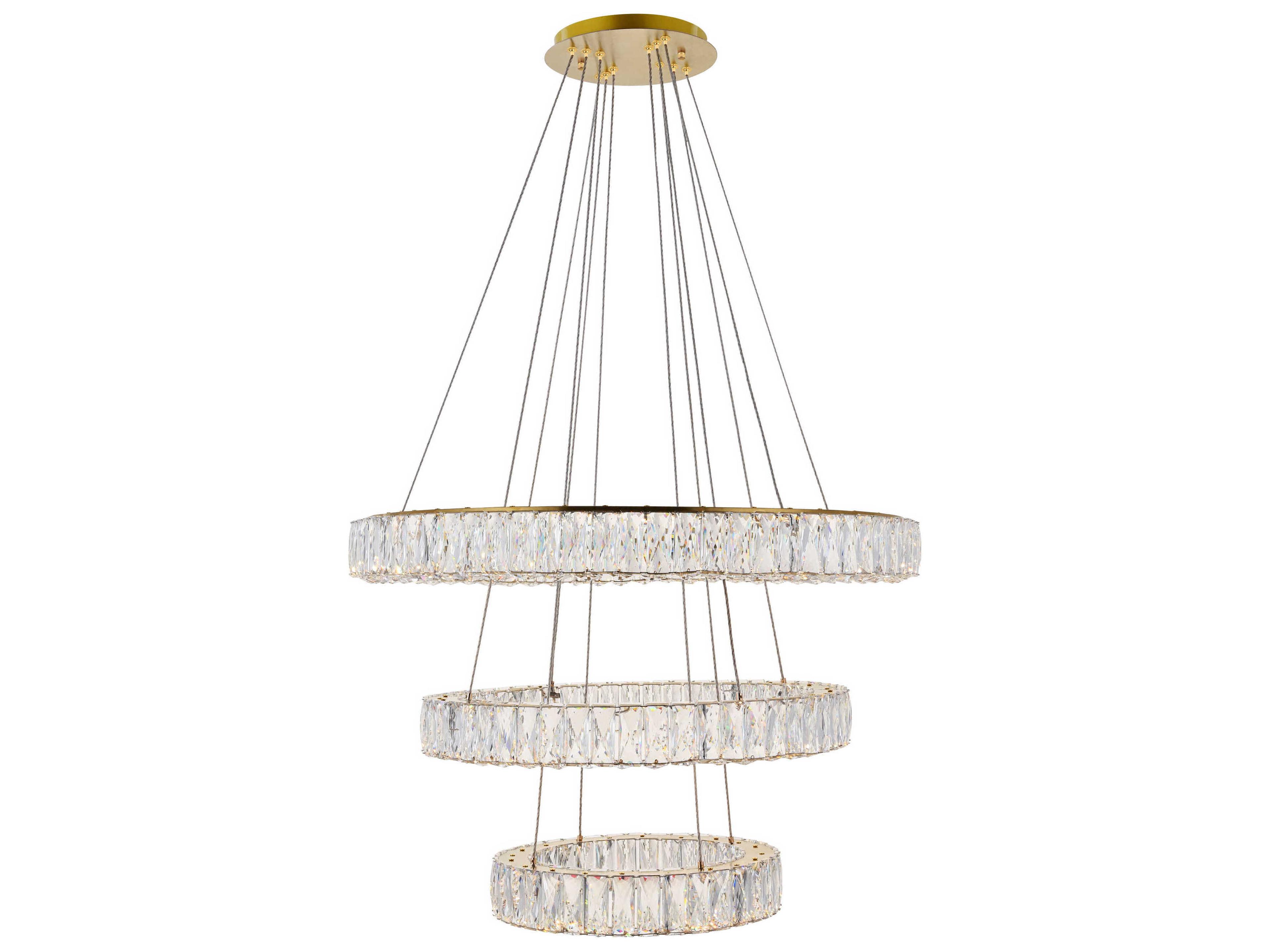Monroe 3-Light Gold Crystal LED Drum Tiered Chandelier