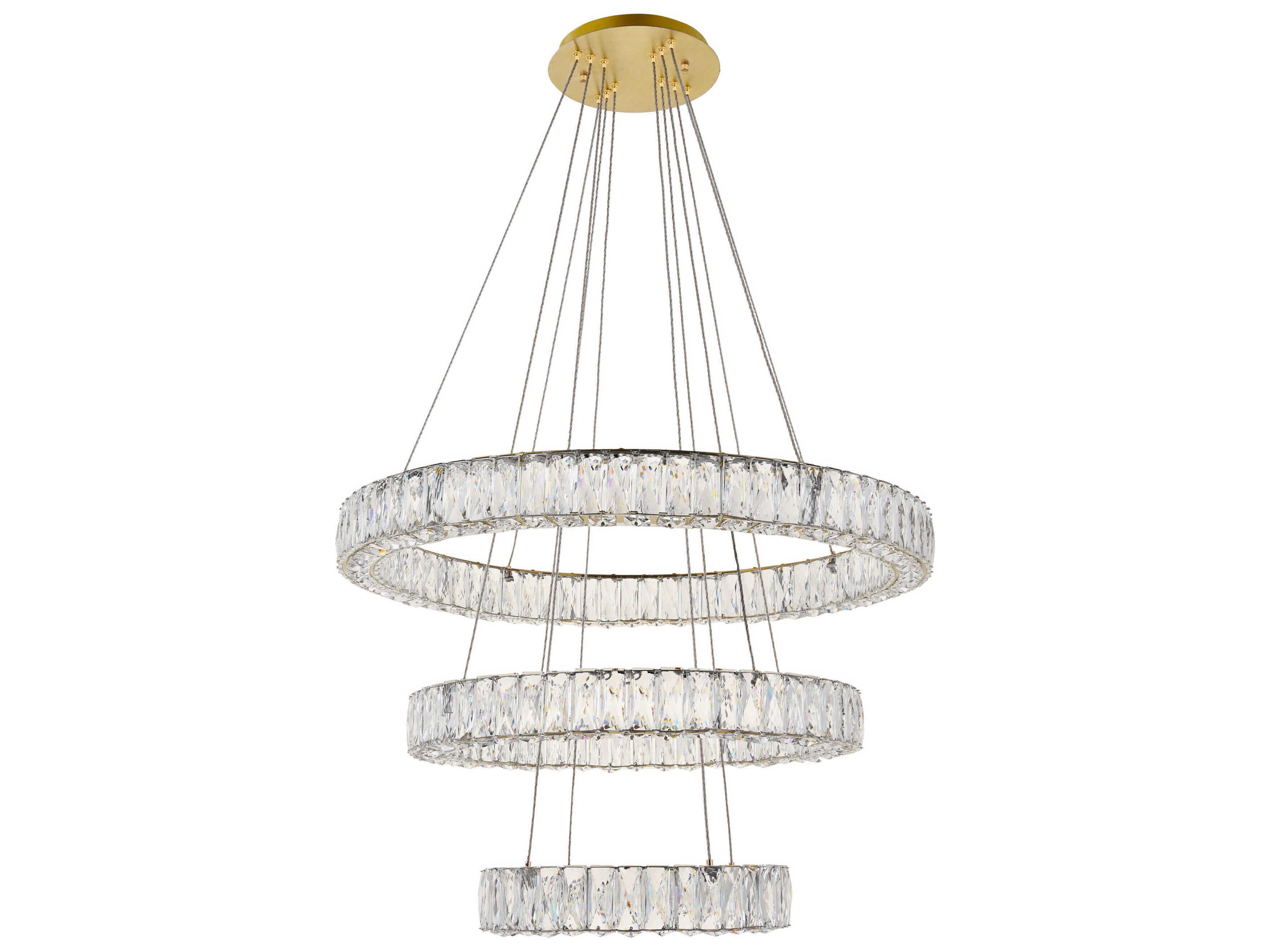 Elegant Lighting Monroe 3-Light Gold Crystal LED Drum Tiered Chandelier