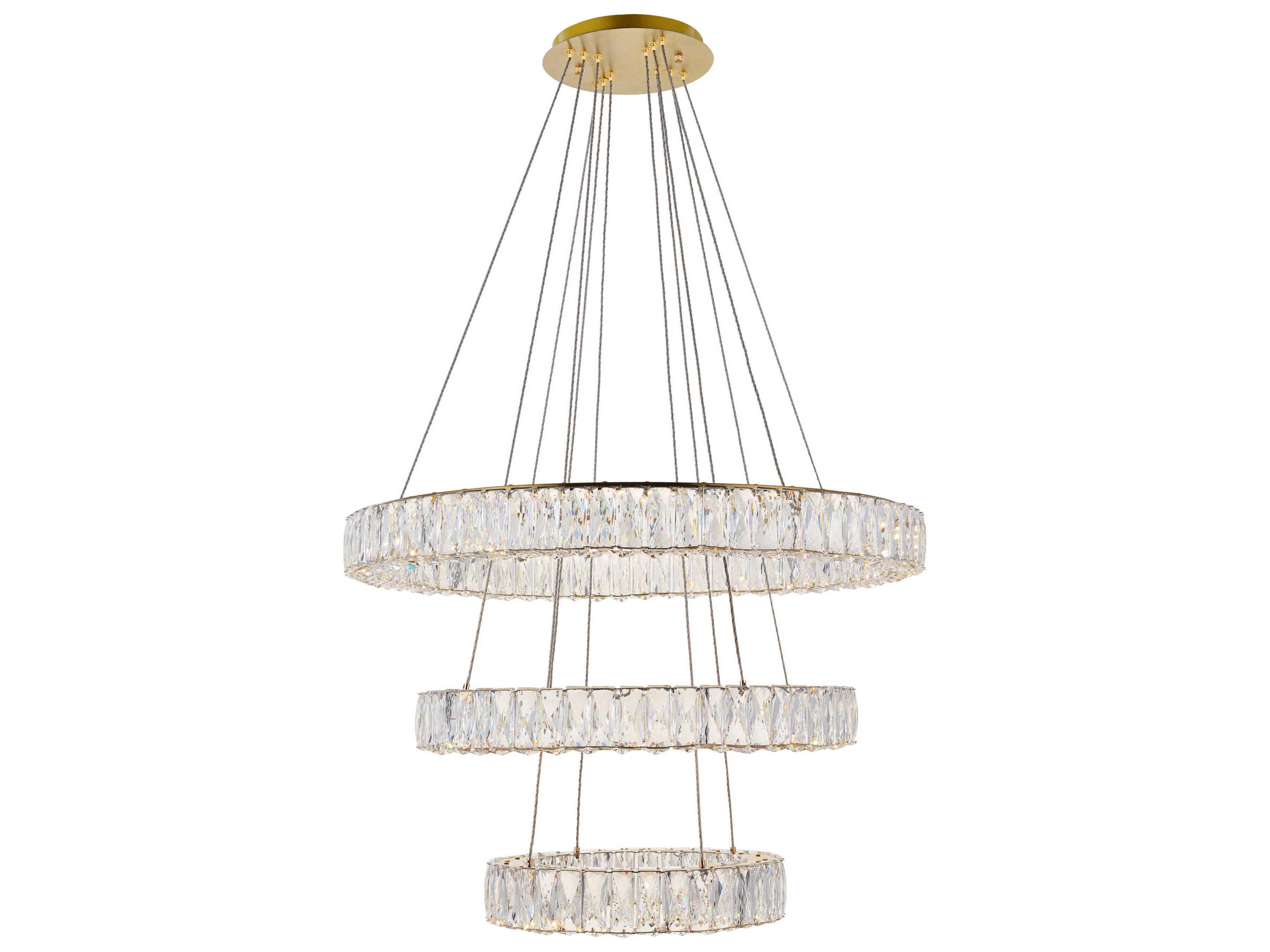 Elegant Lighting Monroe 3-Light Gold Crystal LED Drum Tiered Chandelier