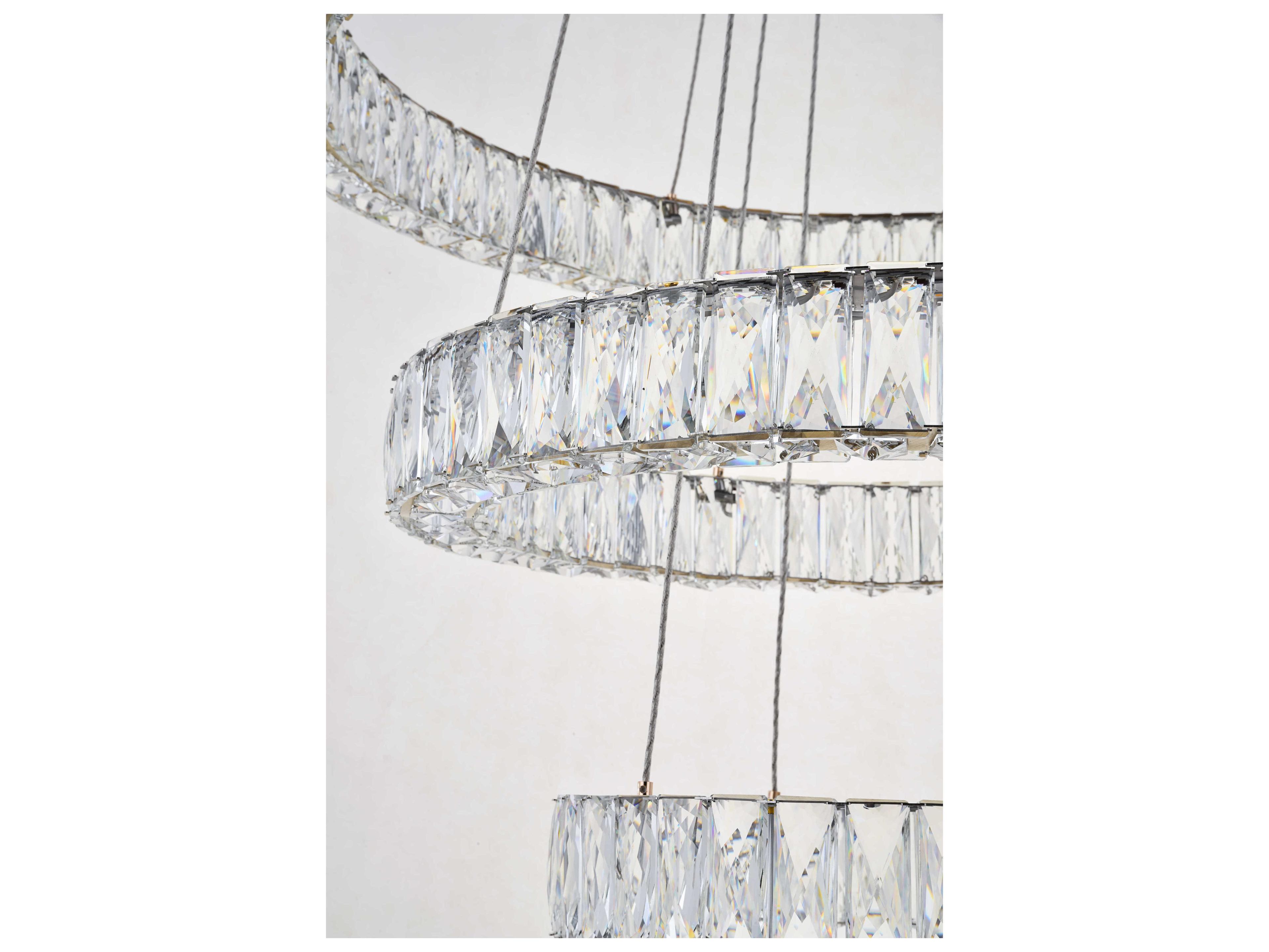 Elegant Lighting Monroe 3-Light Gold Crystal LED Drum Tiered Chandelier