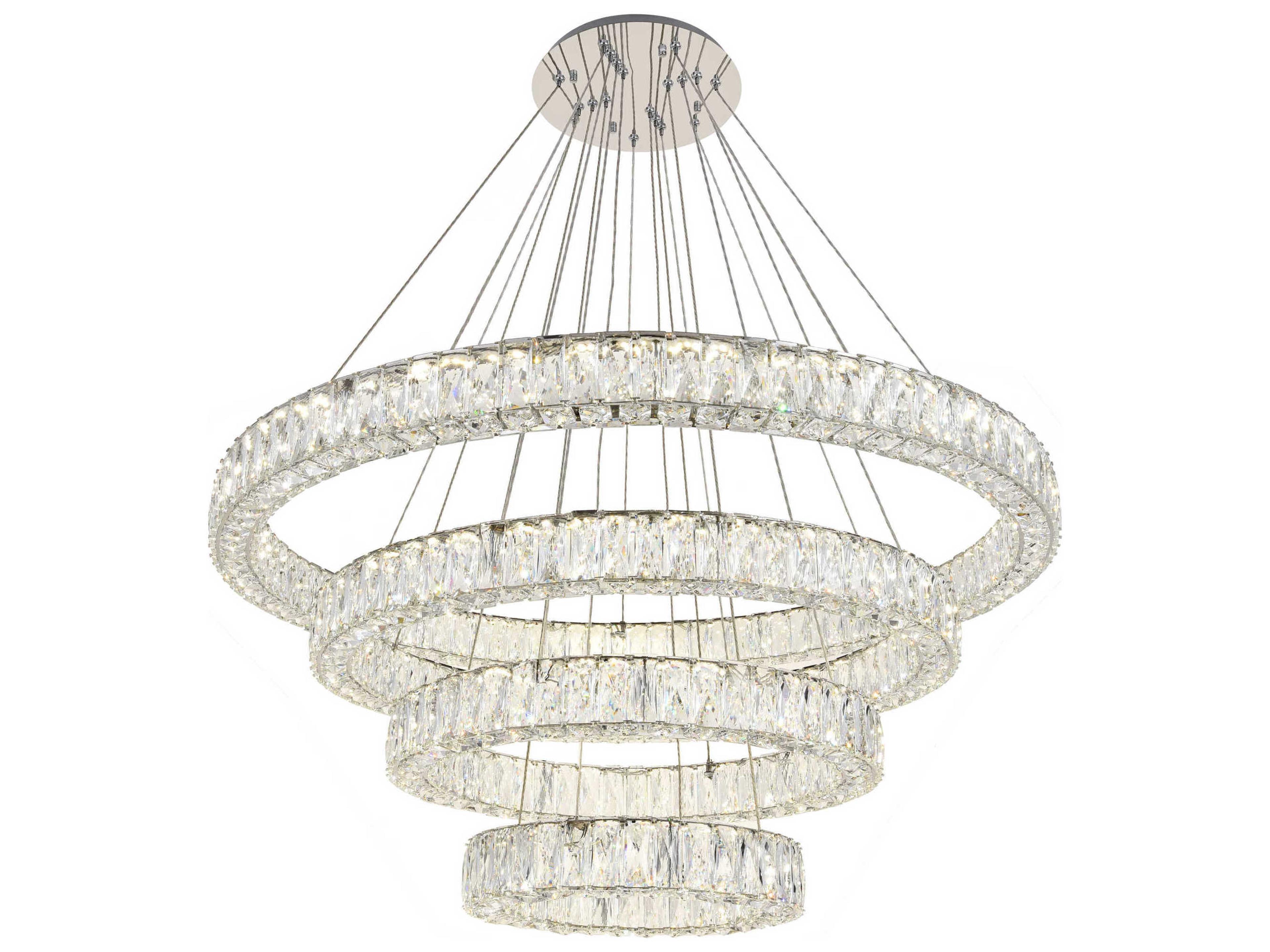 Elegant Lighting Monroe 4-Light Chrome Crystal LED Drum Tiered Pendant