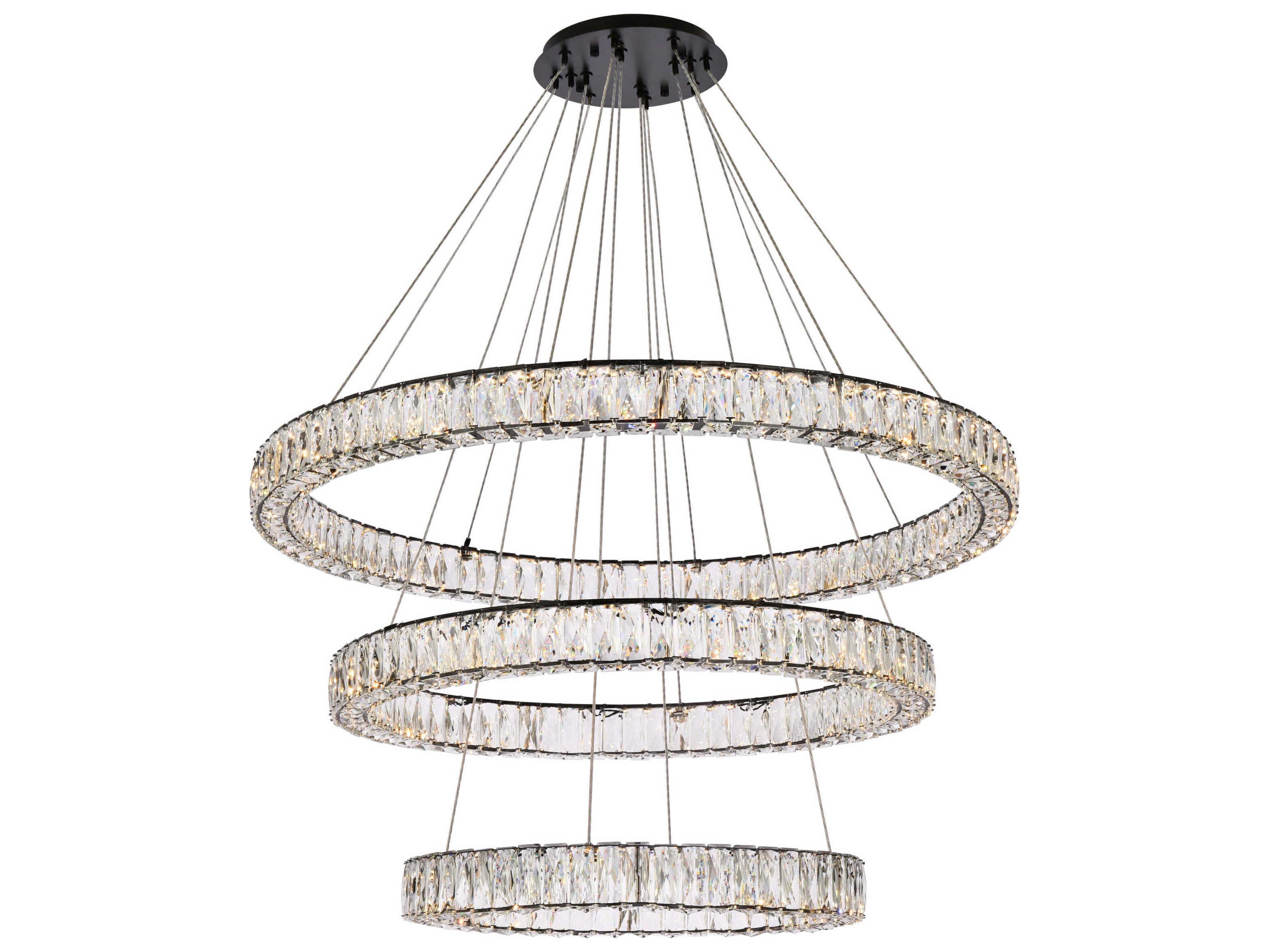 Monroe 3-Light Black Crystal LED Drum Tiered Chandelier