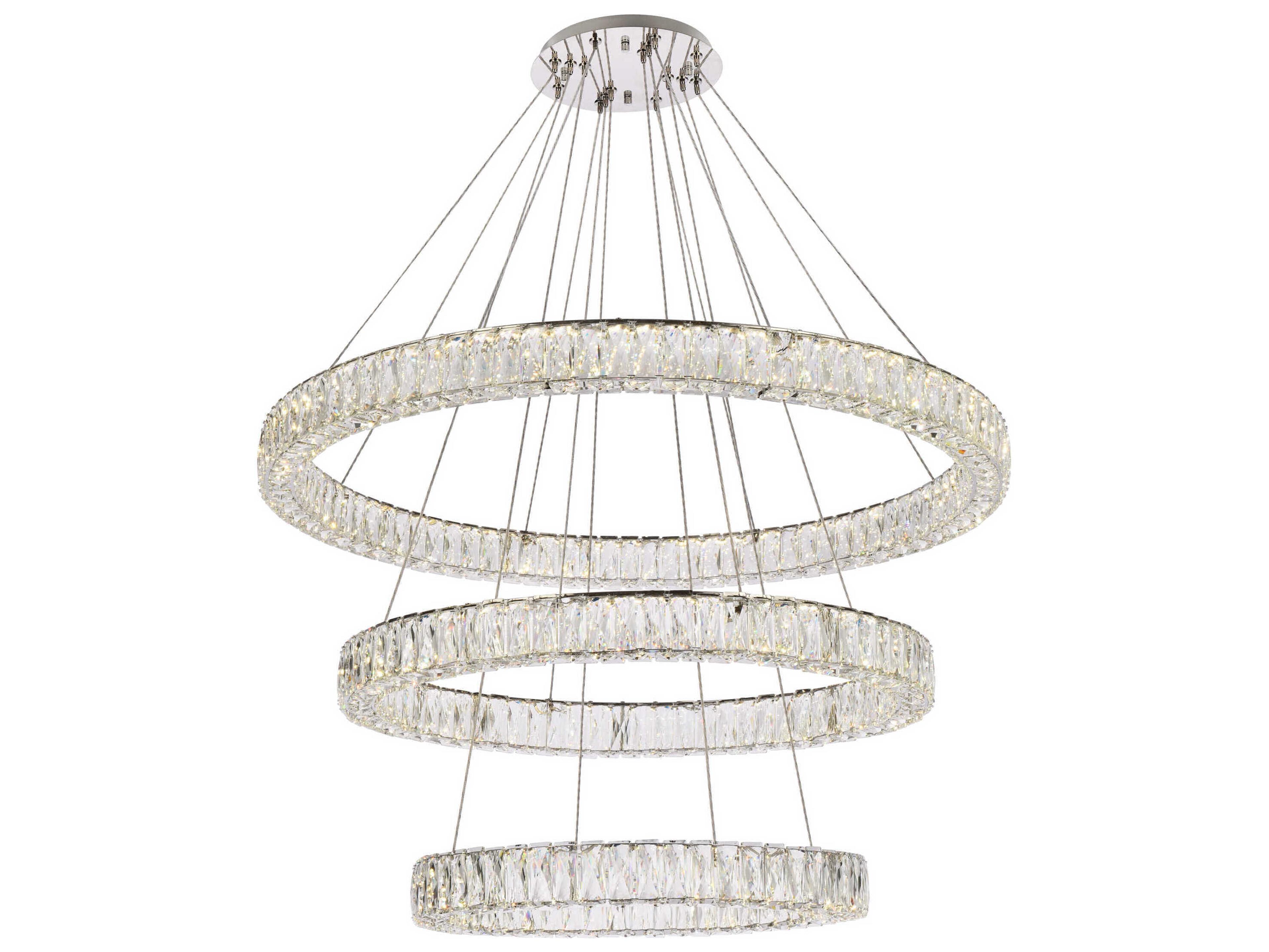 Monroe 3-Light Chrome Crystal LED Drum Tiered Chandelier