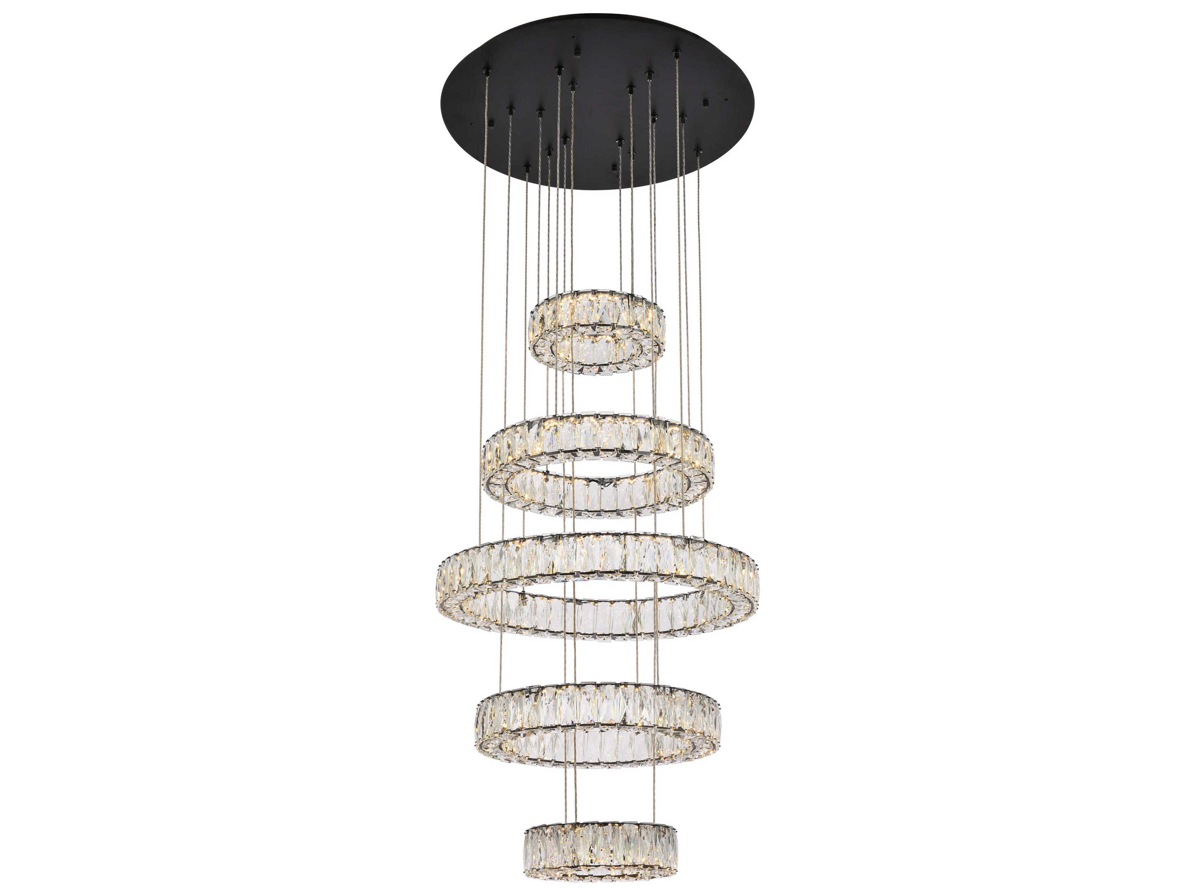 Monroe 5-Light Black Crystal LED Drum Tiered Chandelier