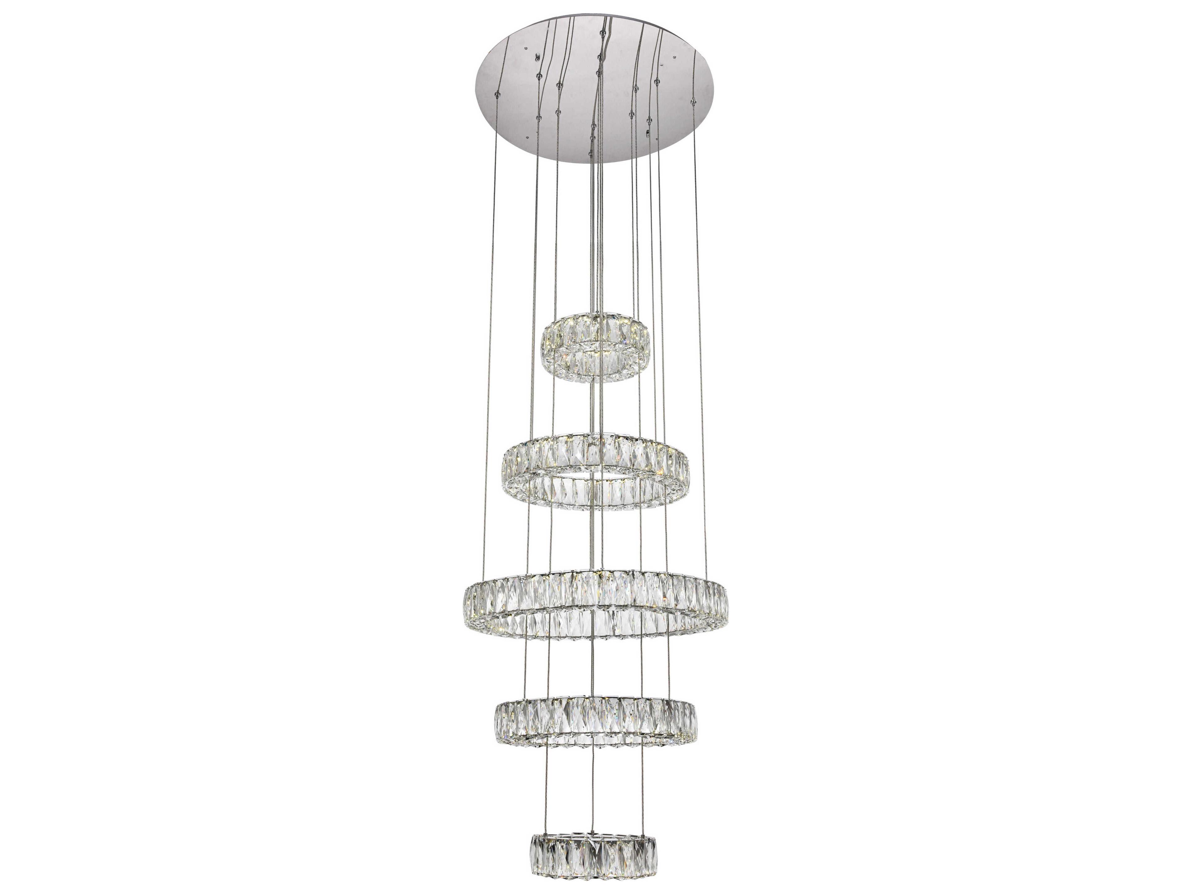 Monroe 1-Light Chrome Clear Crystal LED Drum Tiered Pendant