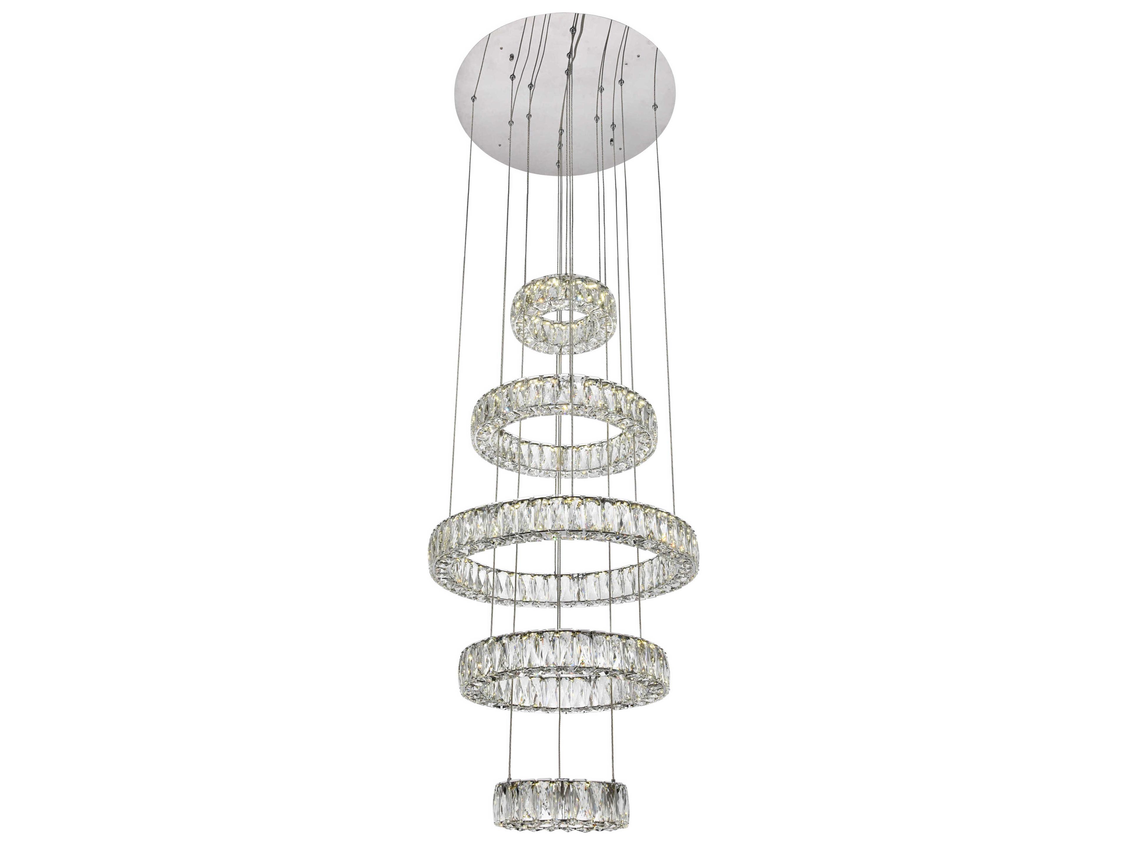 Elegant Lighting Monroe 1-Light Chrome Clear Crystal LED Drum Tiered Pendant