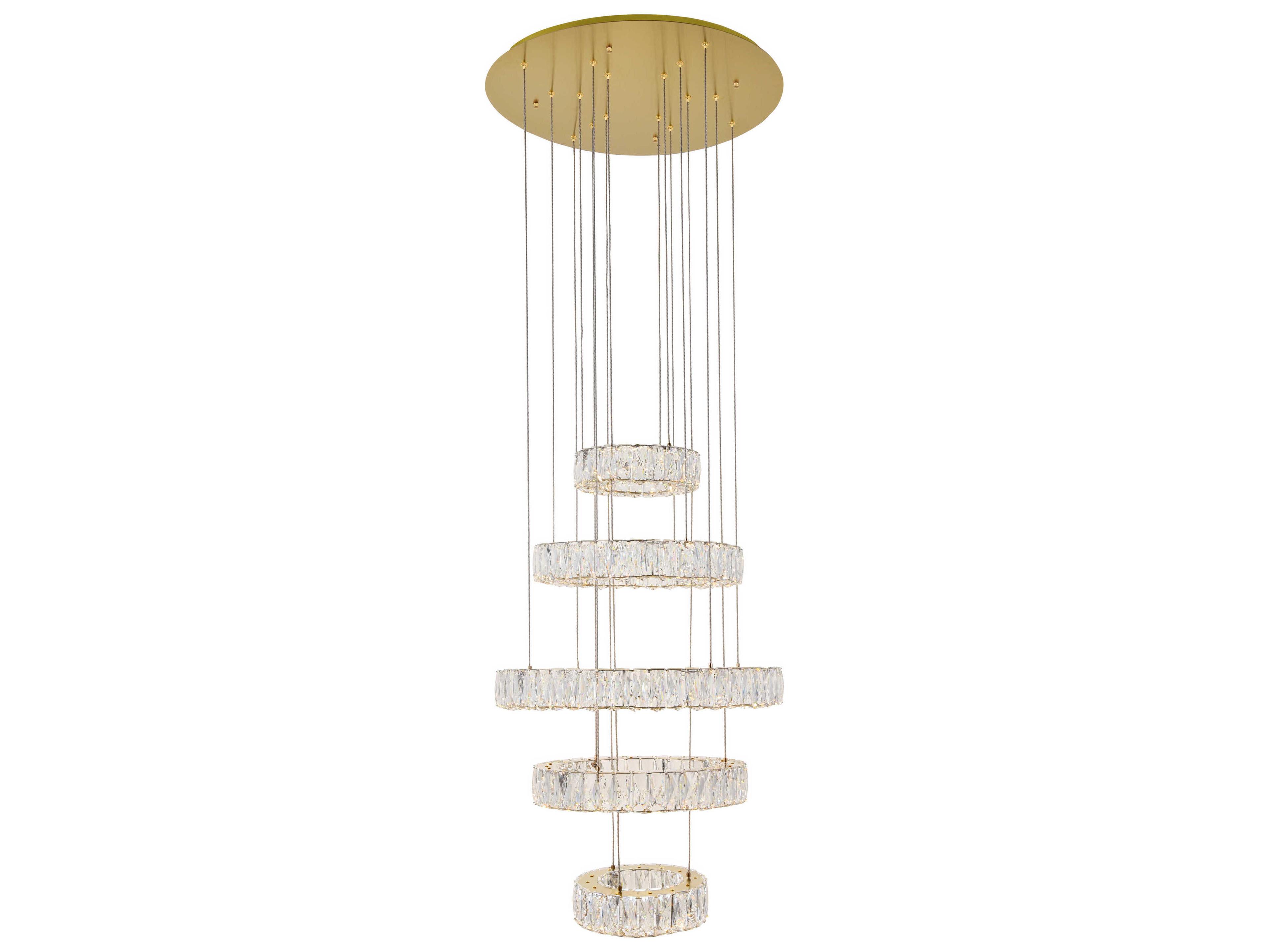 Monroe 5-Light Gold Clear Crystal LED Drum Tiered Chandelier
