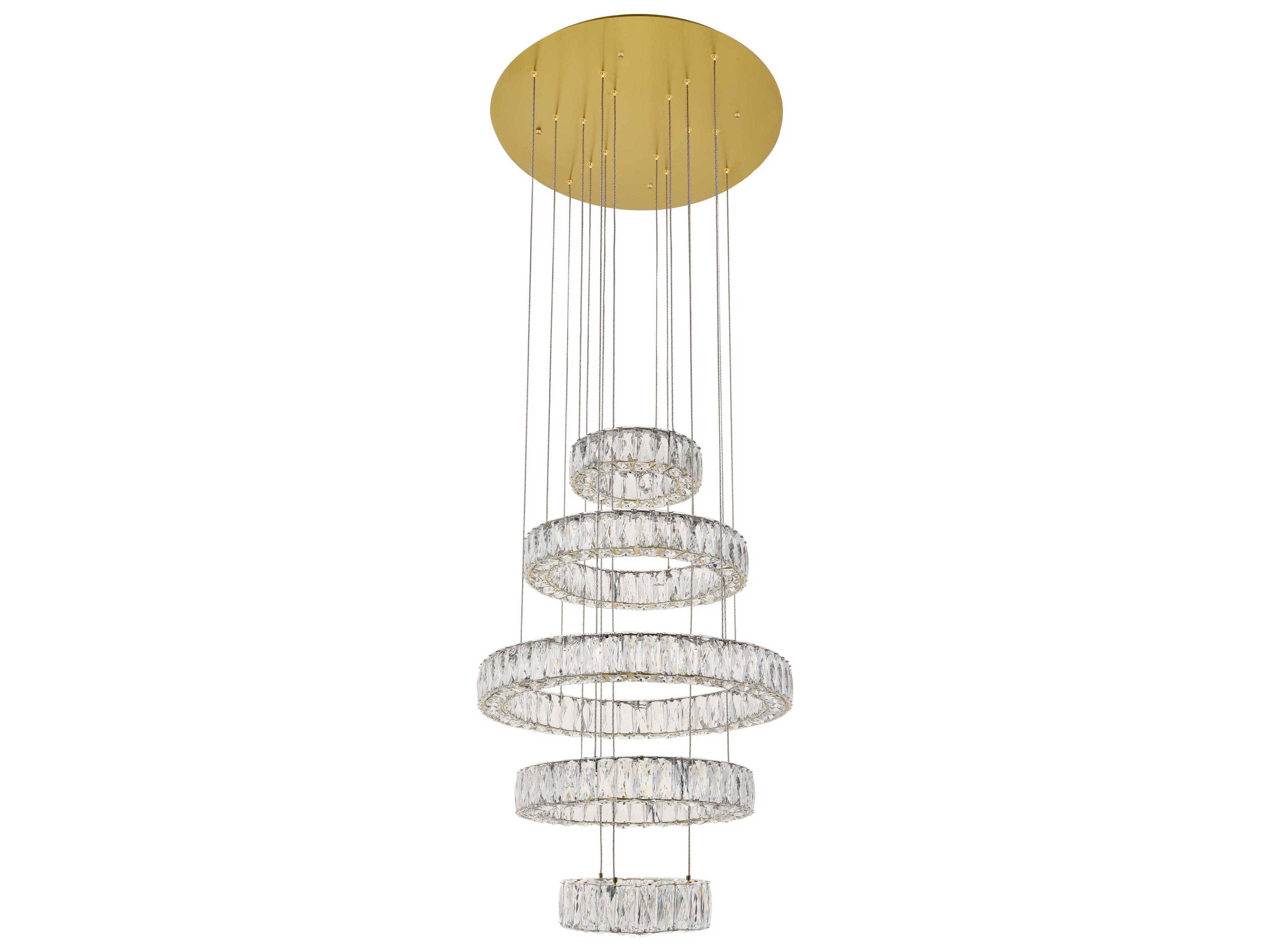 Elegant Lighting Monroe 5-Light Gold Clear Crystal LED Drum Tiered Chandelier