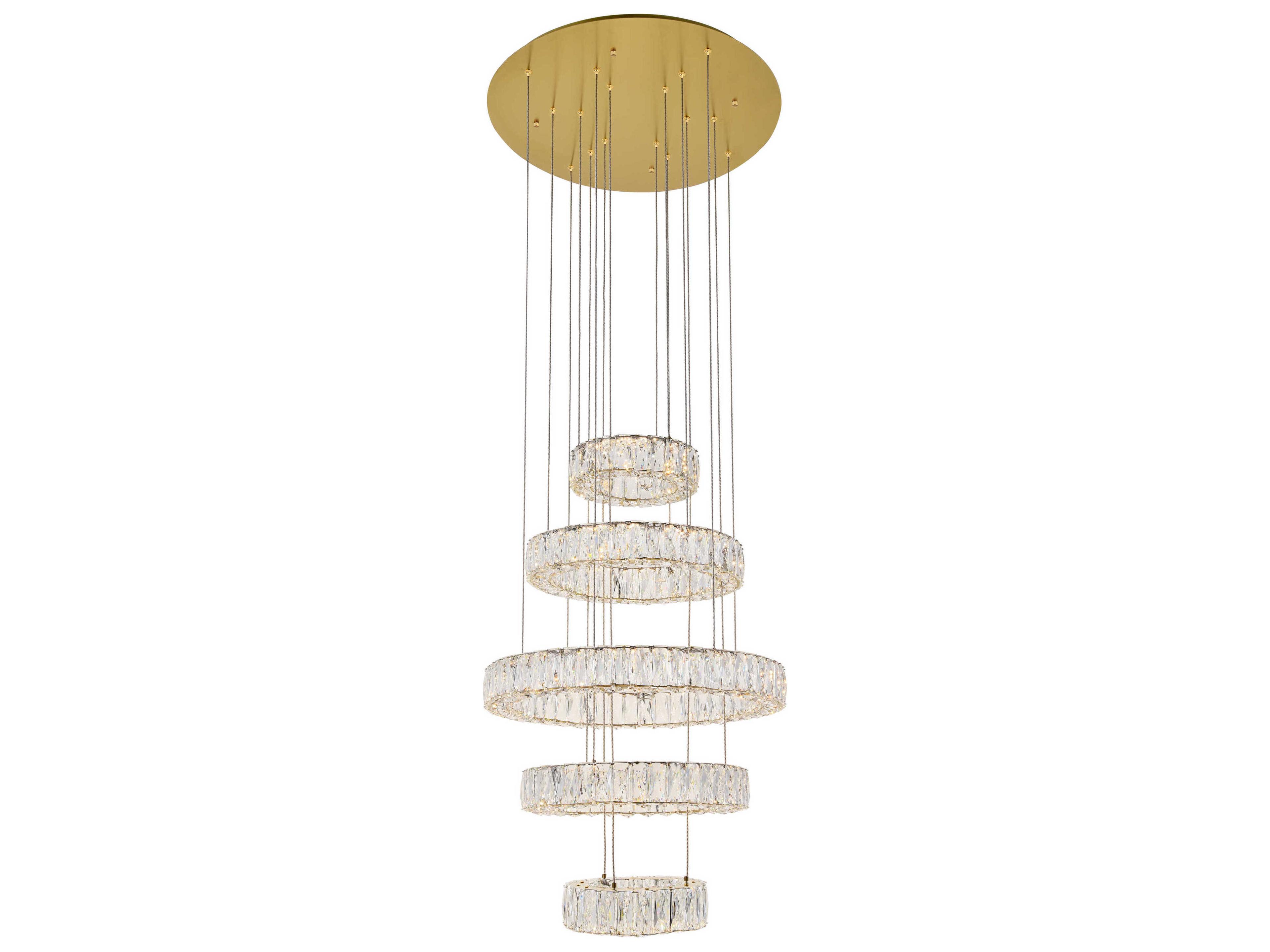 Elegant Lighting Monroe 5-Light Gold Clear Crystal LED Drum Tiered Chandelier