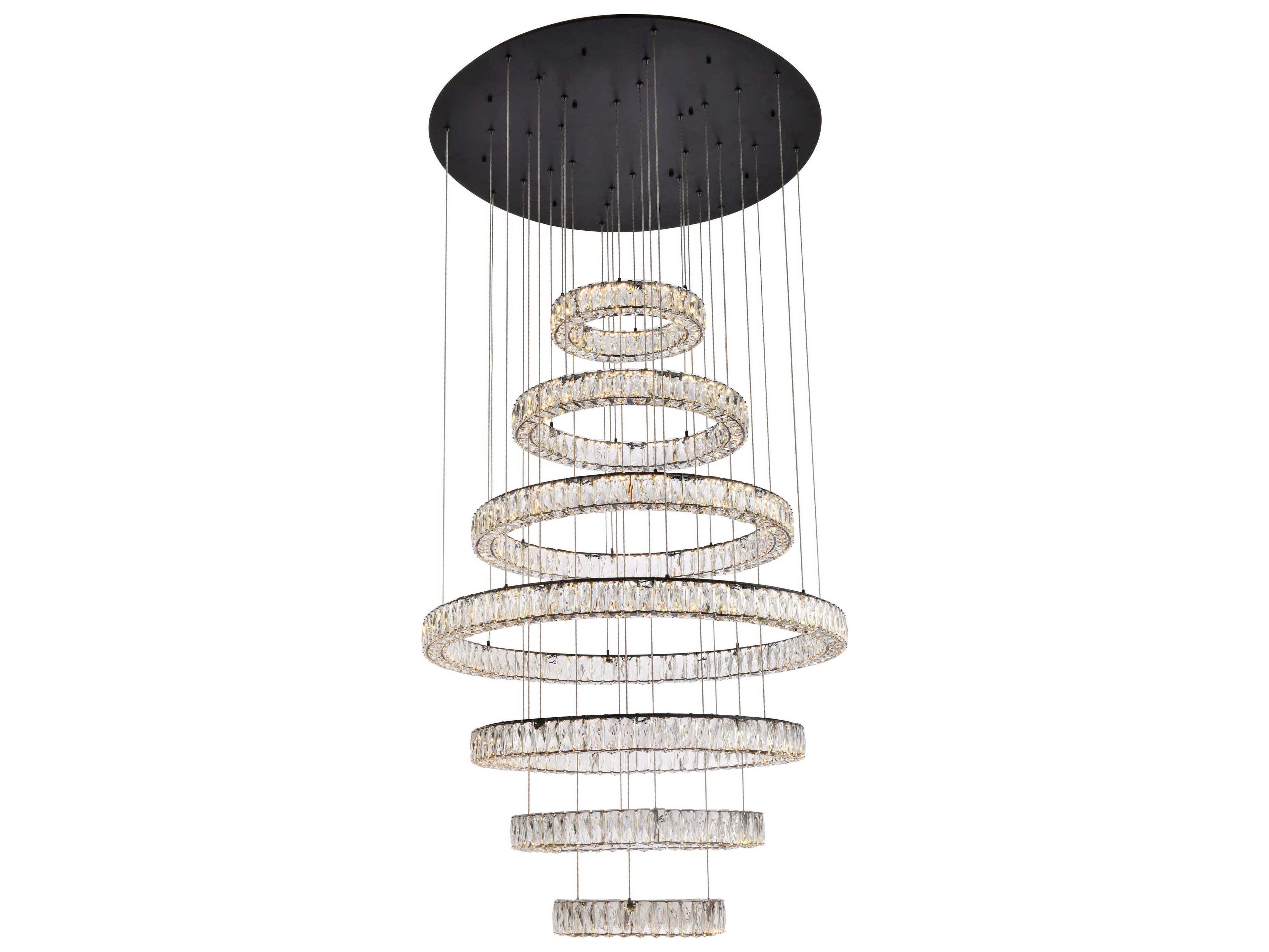 Monroe 7-Light Black Crystal LED Drum Tiered Chandelier
