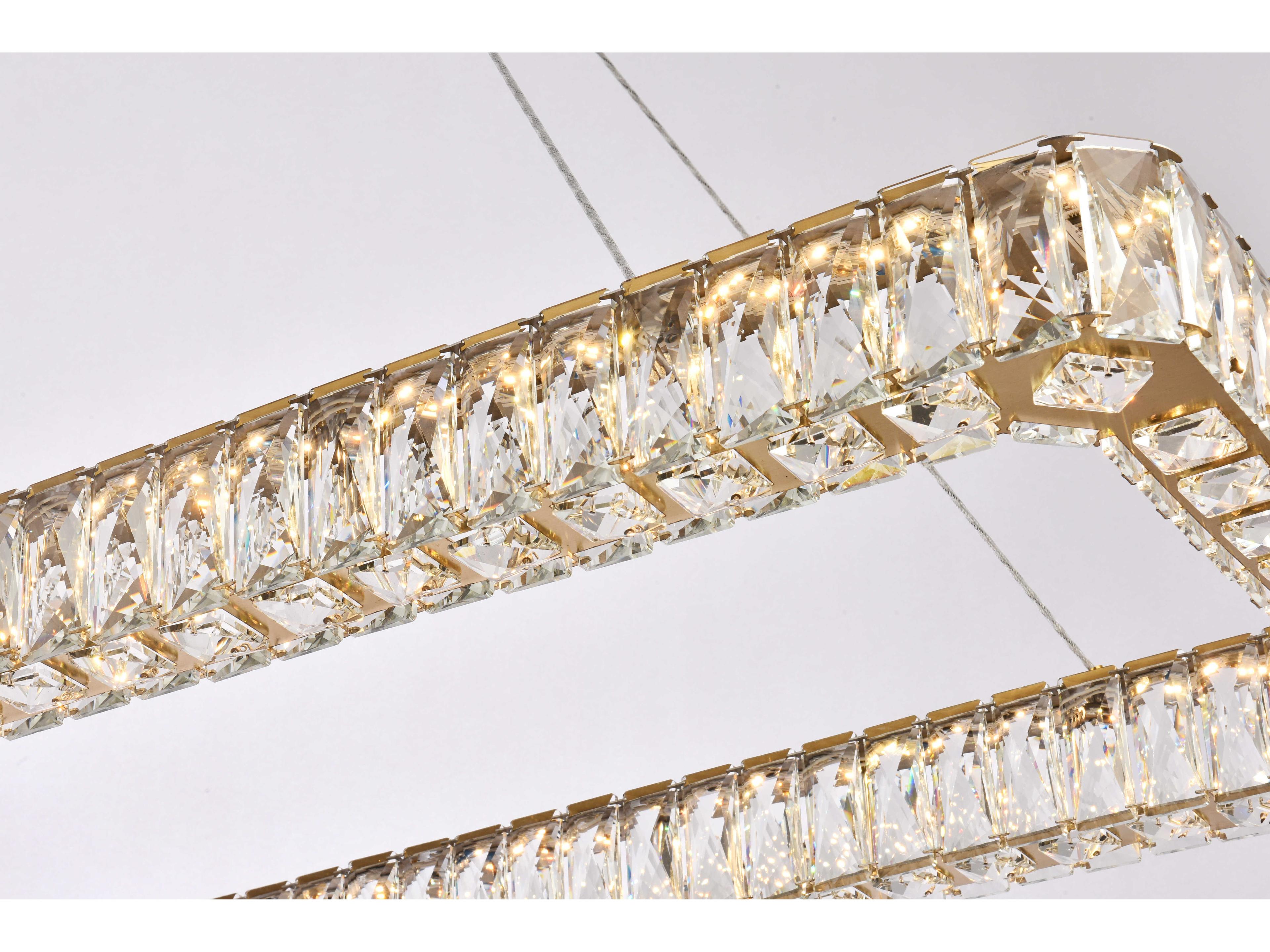 Elegant Lighting Monroe 1-Light Gold Crystal LED Linear Island Pendant
