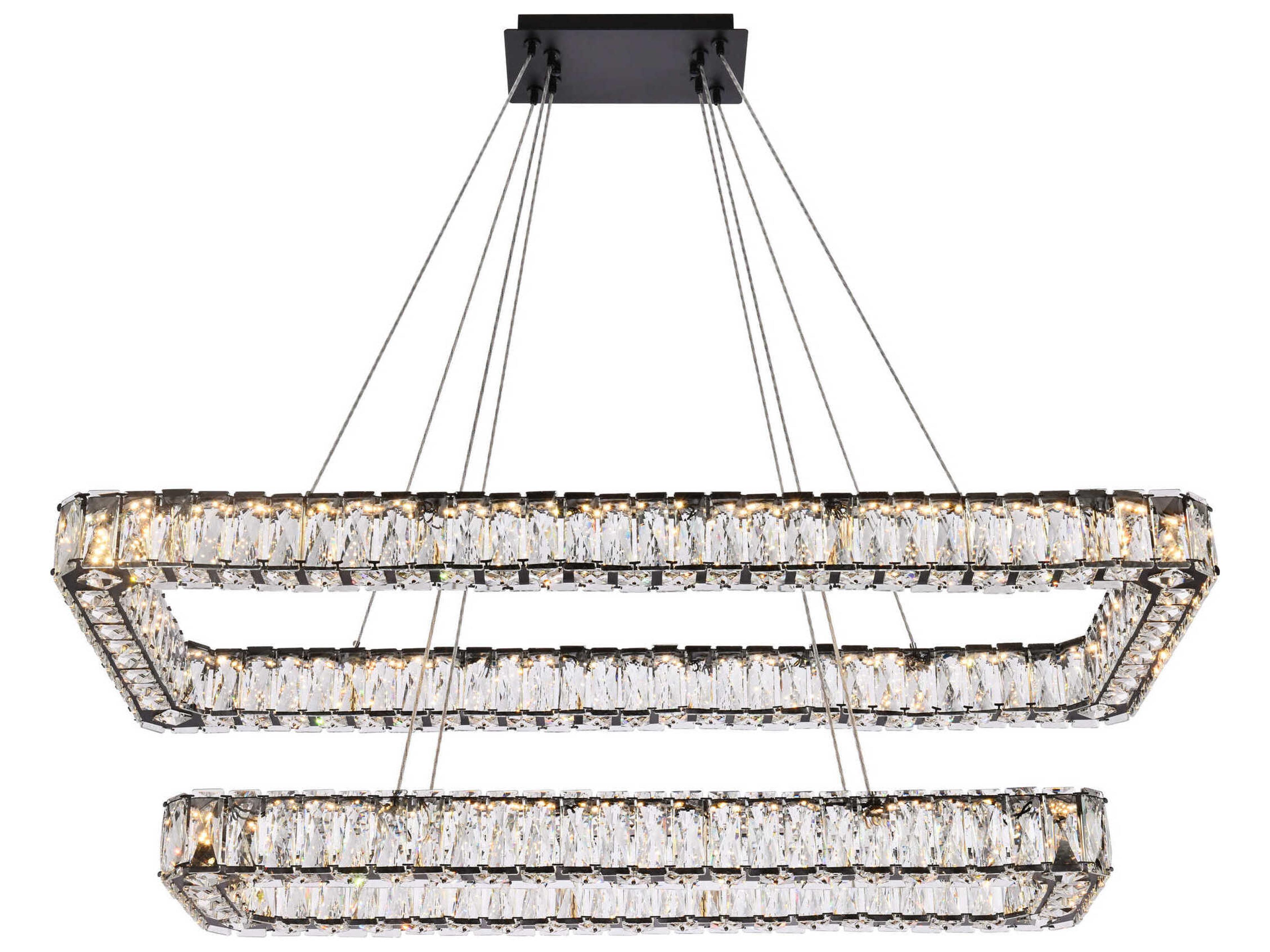 Monroe 2-Light Black Crystal LED Linear Tiered Island Pendant