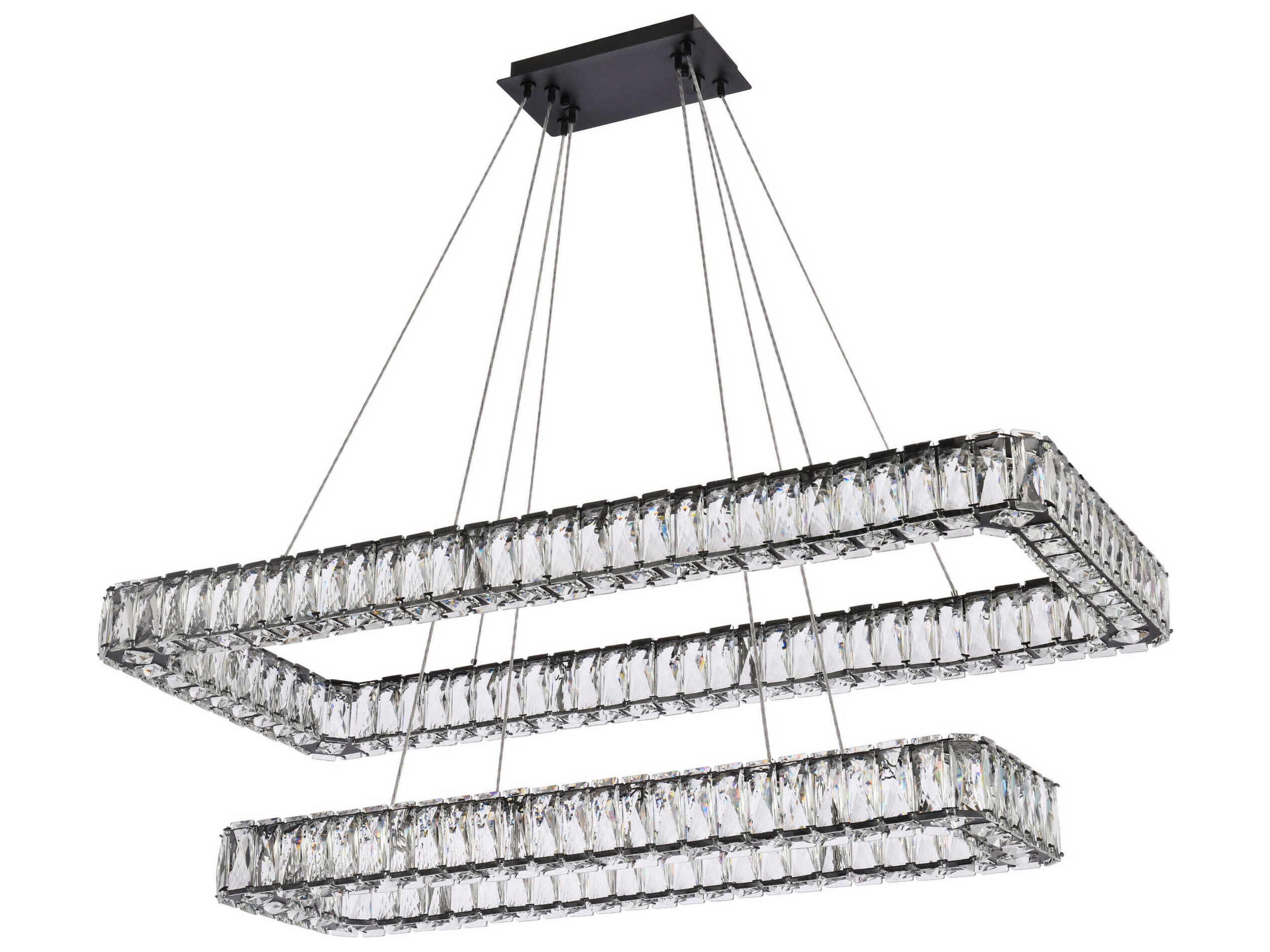 Elegant Lighting Monroe 2-Light Black Crystal LED Linear Tiered Island Pendant