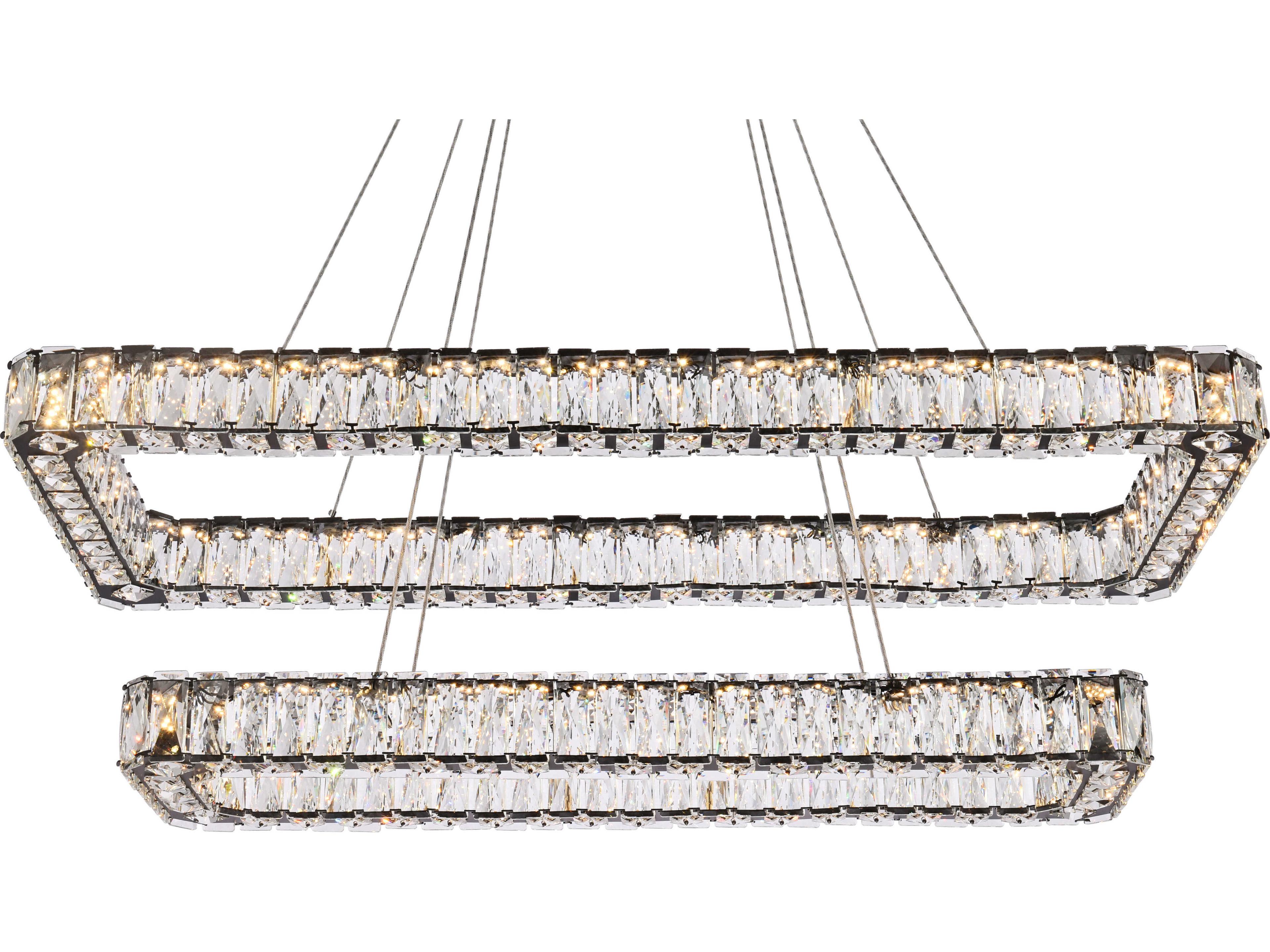 Elegant Lighting Monroe 2-Light Black Crystal LED Linear Tiered Island Pendant