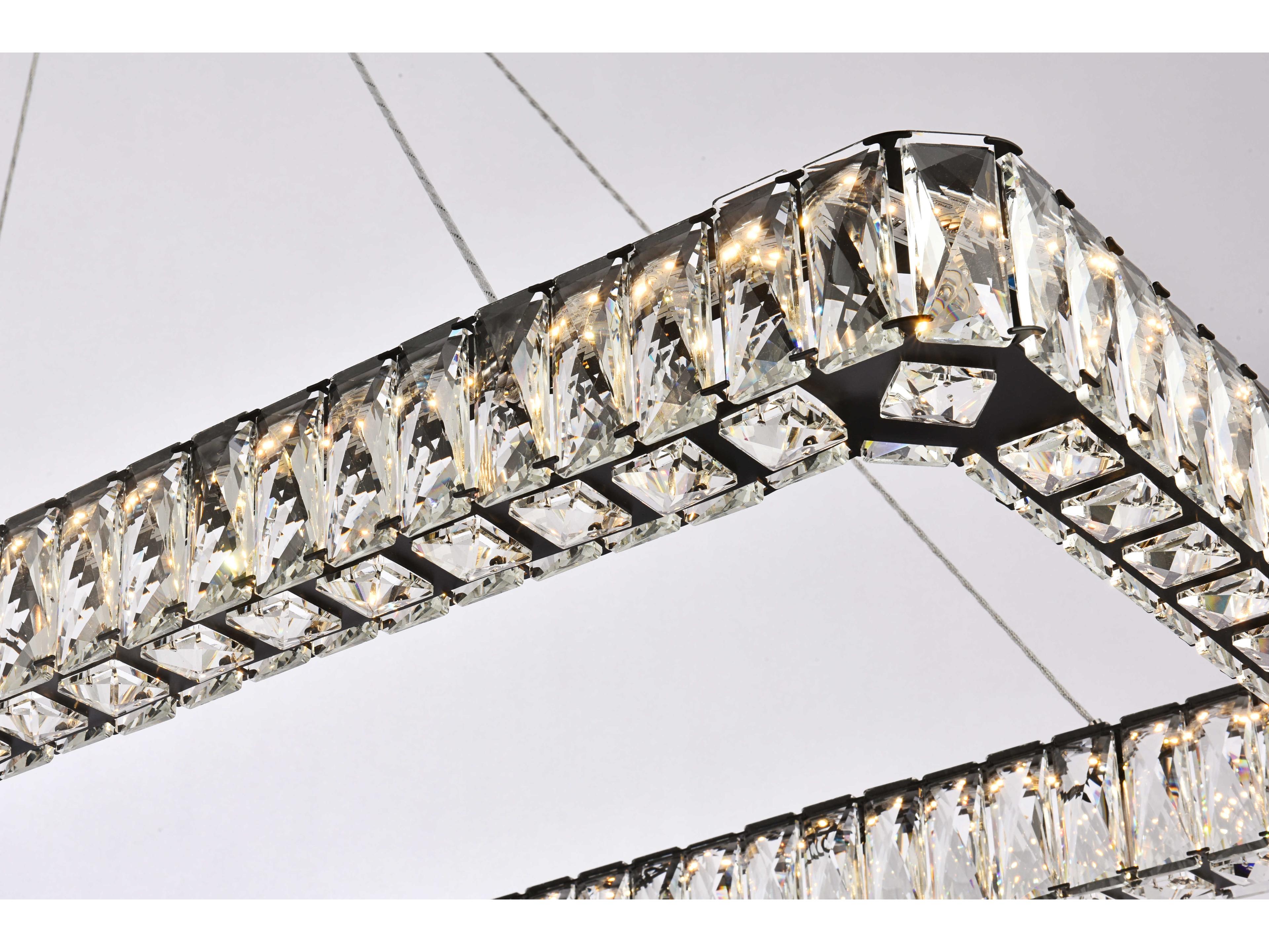 Elegant Lighting Monroe 2-Light Black Crystal LED Linear Tiered Island Pendant