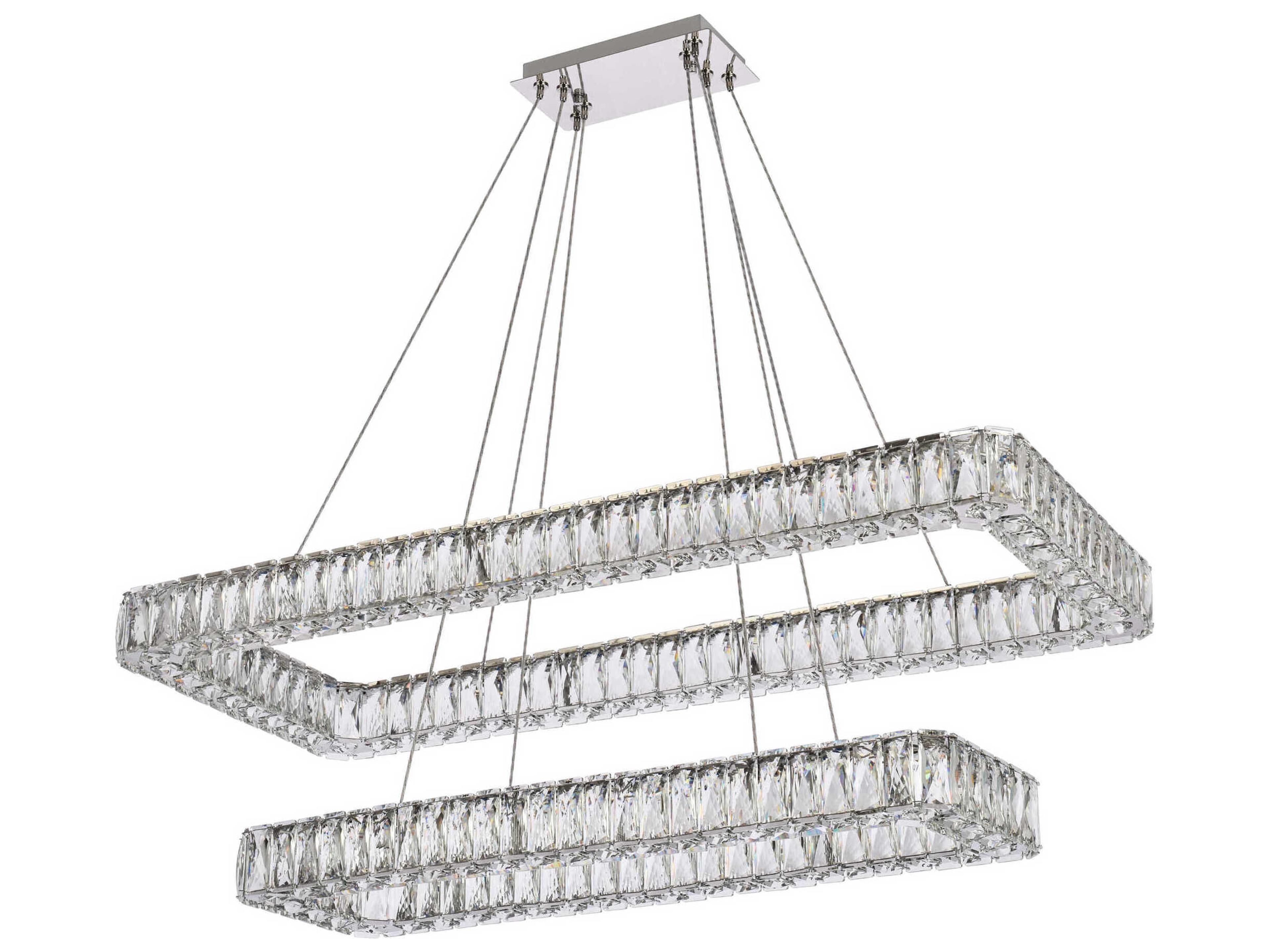 Elegant Lighting Monroe 2-Light Chrome Crystal LED Linear Tiered Island Pendant