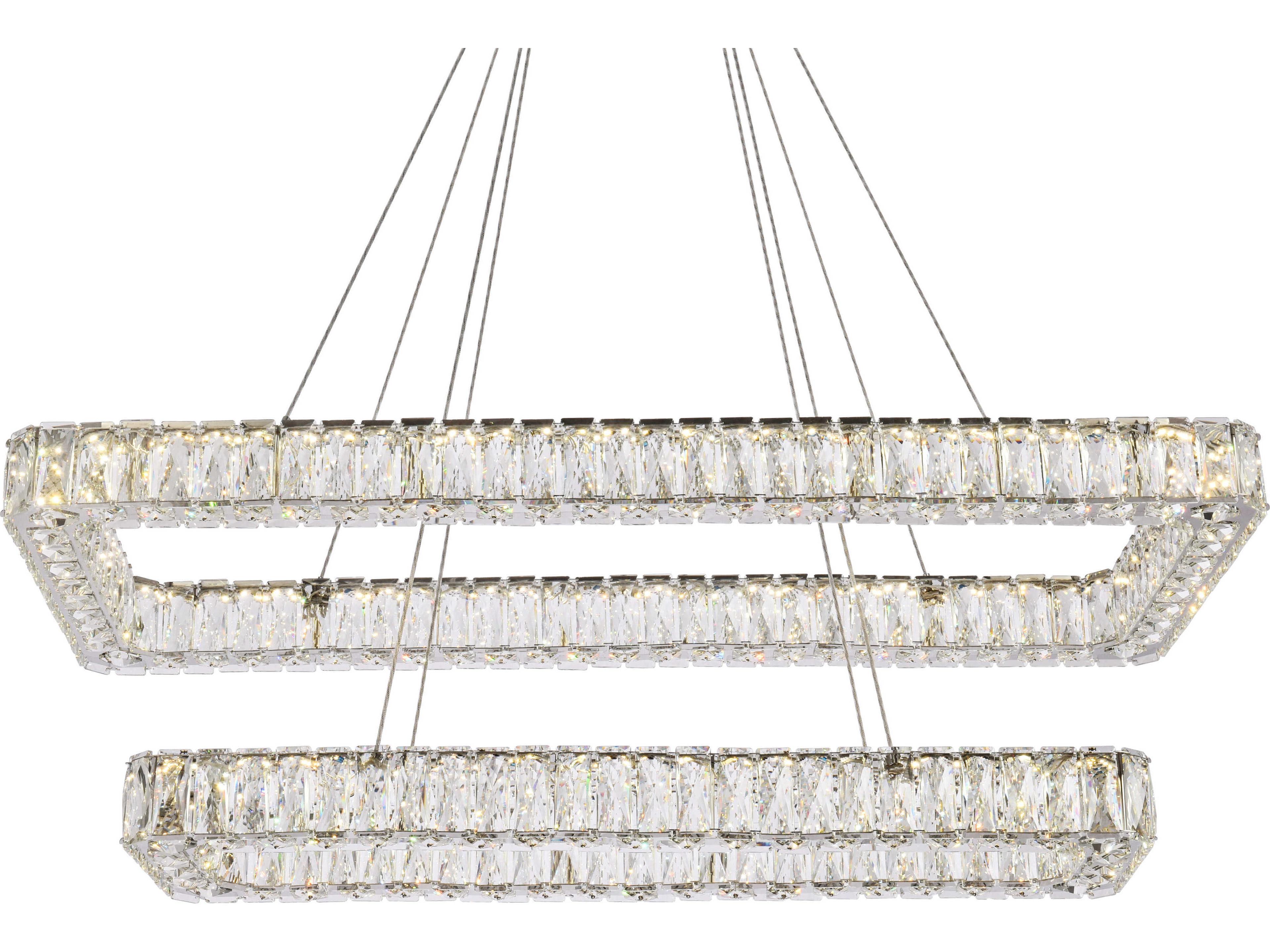Elegant Lighting Monroe 2-Light Chrome Crystal LED Linear Tiered Island Pendant