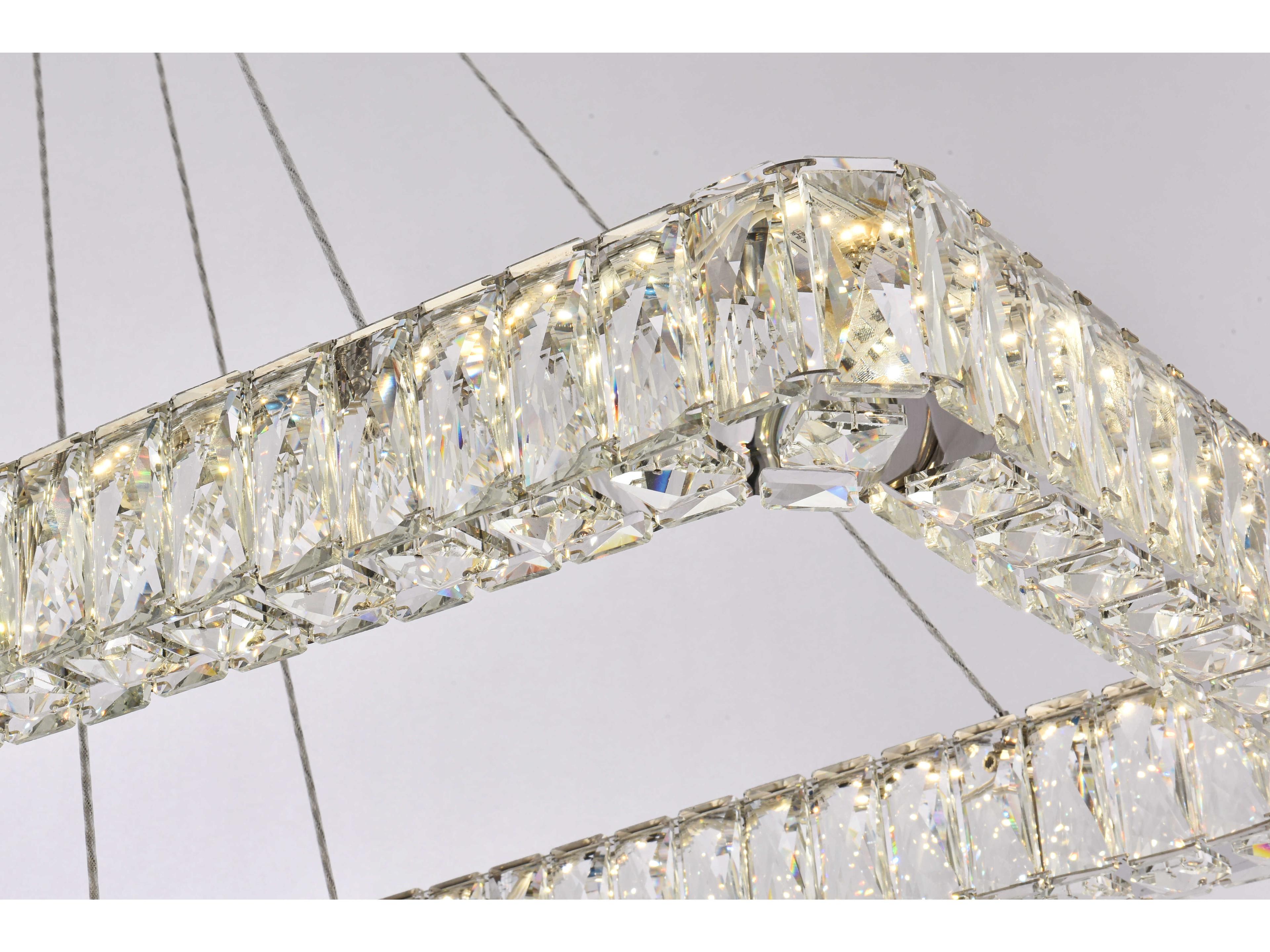 Elegant Lighting Monroe 2-Light Chrome Crystal LED Linear Tiered Island Pendant
