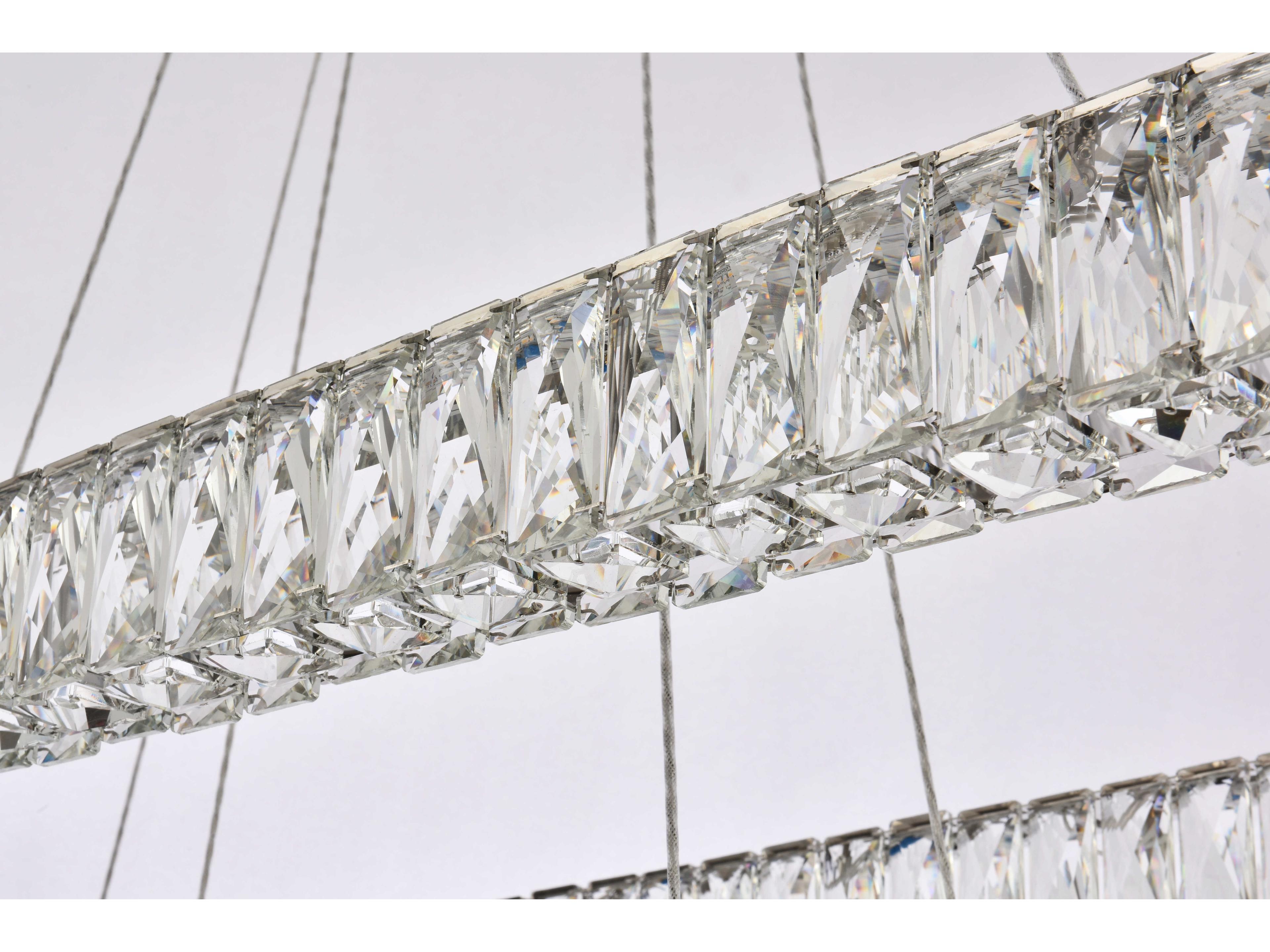 Elegant Lighting Monroe 2-Light Chrome Crystal LED Linear Tiered Island Pendant
