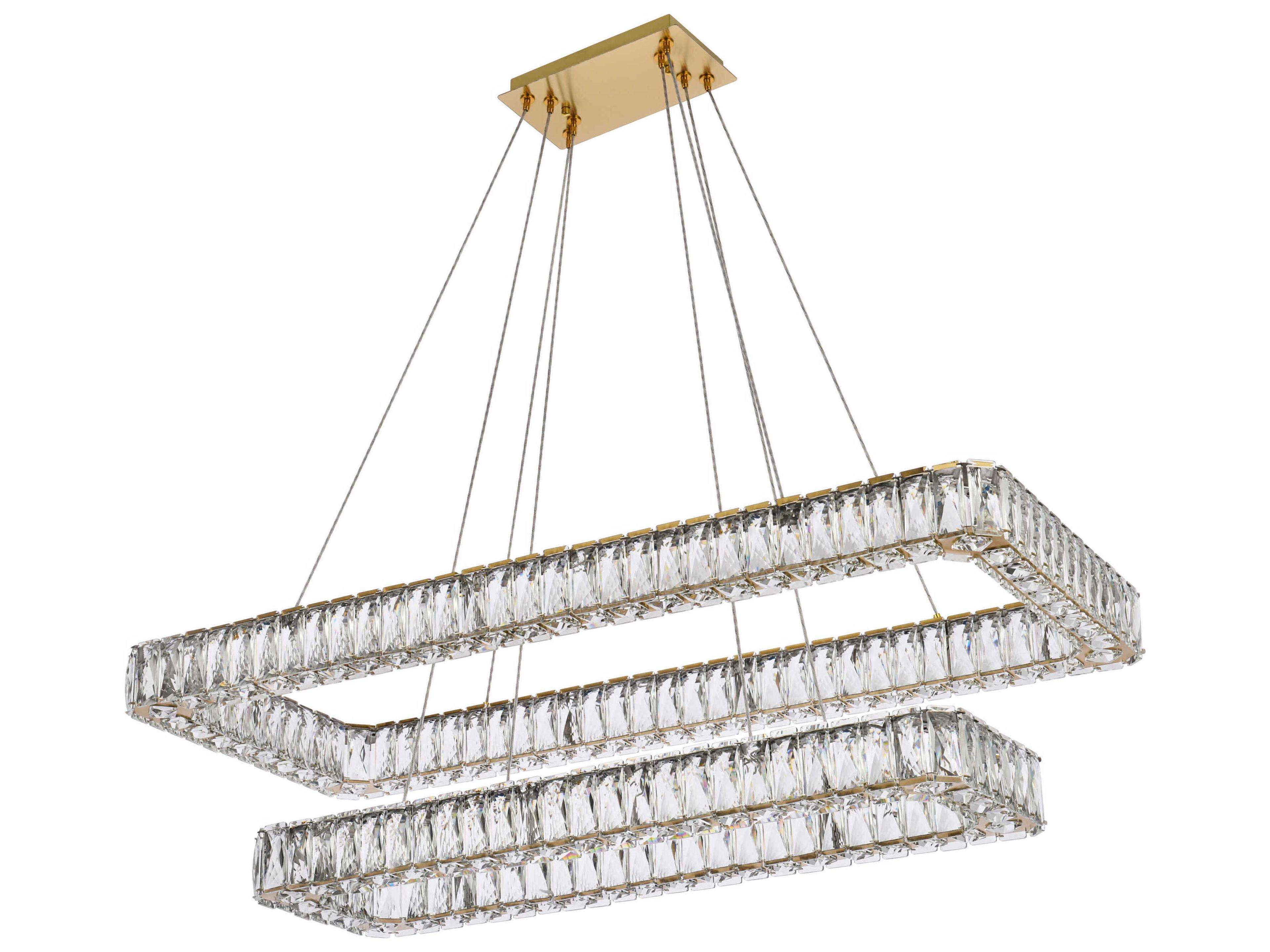 Elegant Lighting Monroe 2-Light Gold Crystal LED Linear Tiered Island Pendant
