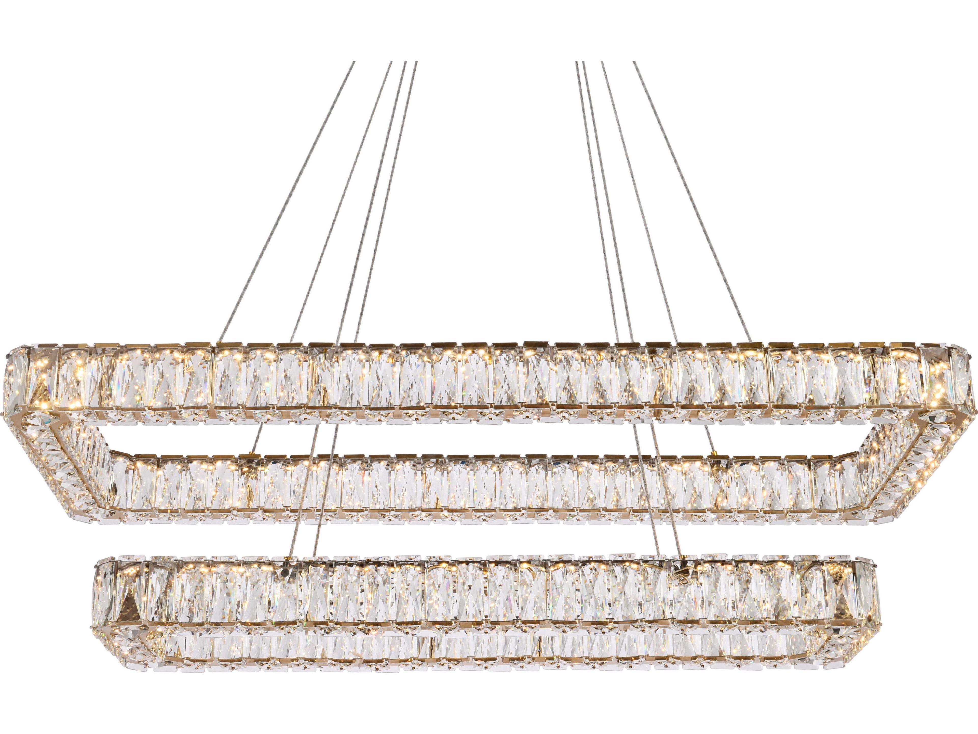 Elegant Lighting Monroe 2-Light Gold Crystal LED Linear Tiered Island Pendant