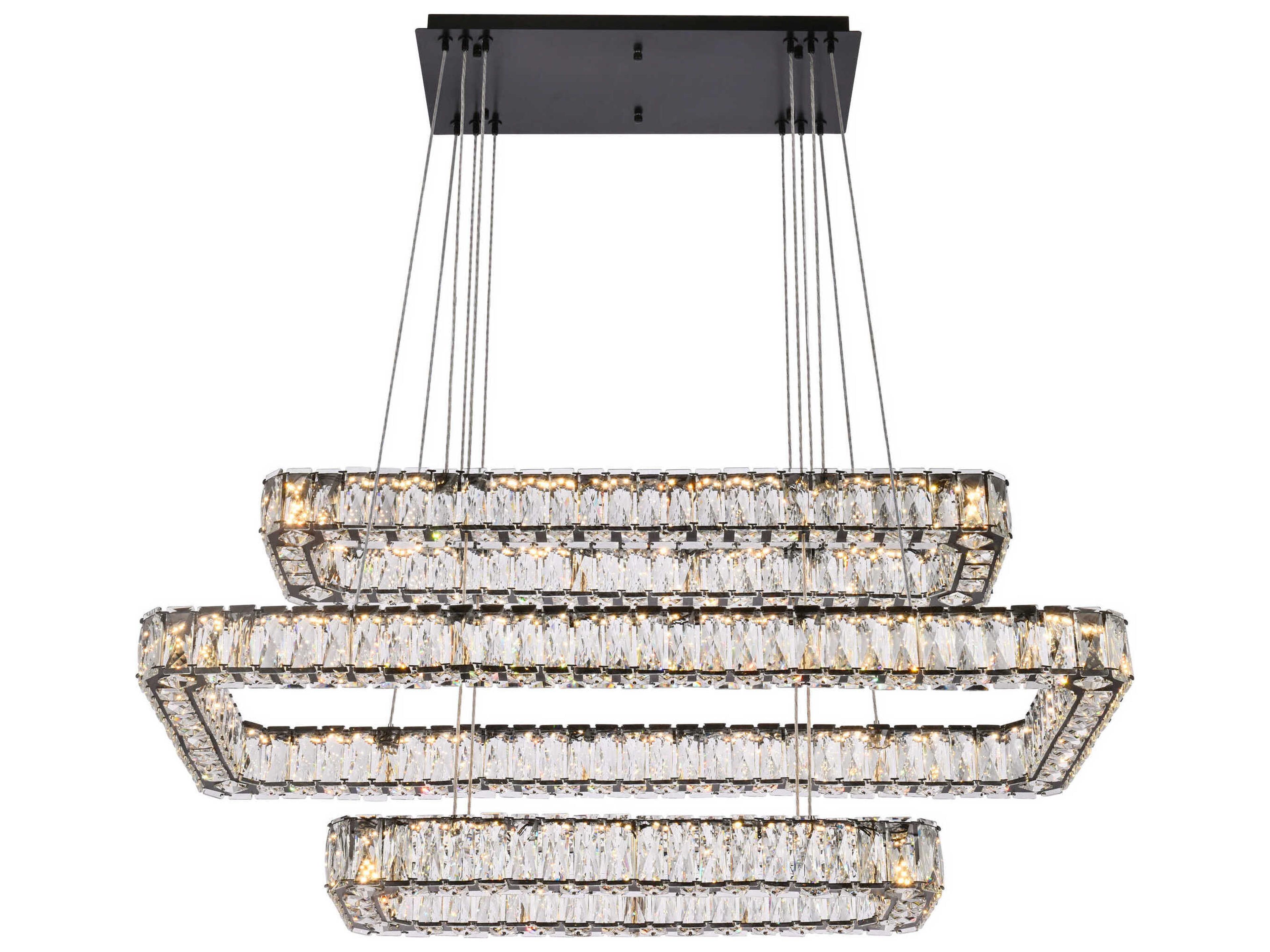Monroe 3-Light Black Crystal LED Linear Tiered Island Pendant