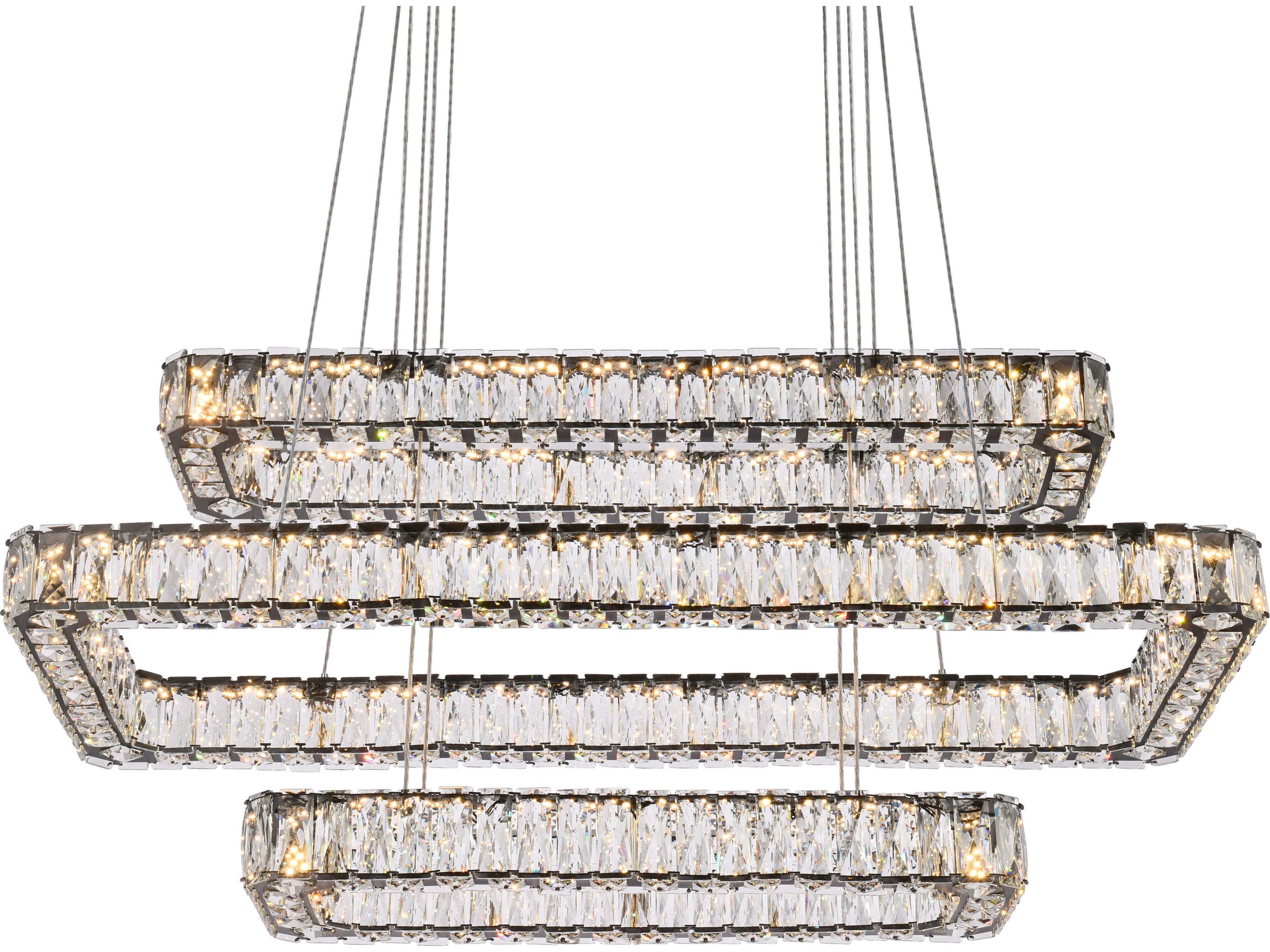 Elegant Lighting Monroe 3-Light Black Crystal LED Linear Tiered Island Pendant