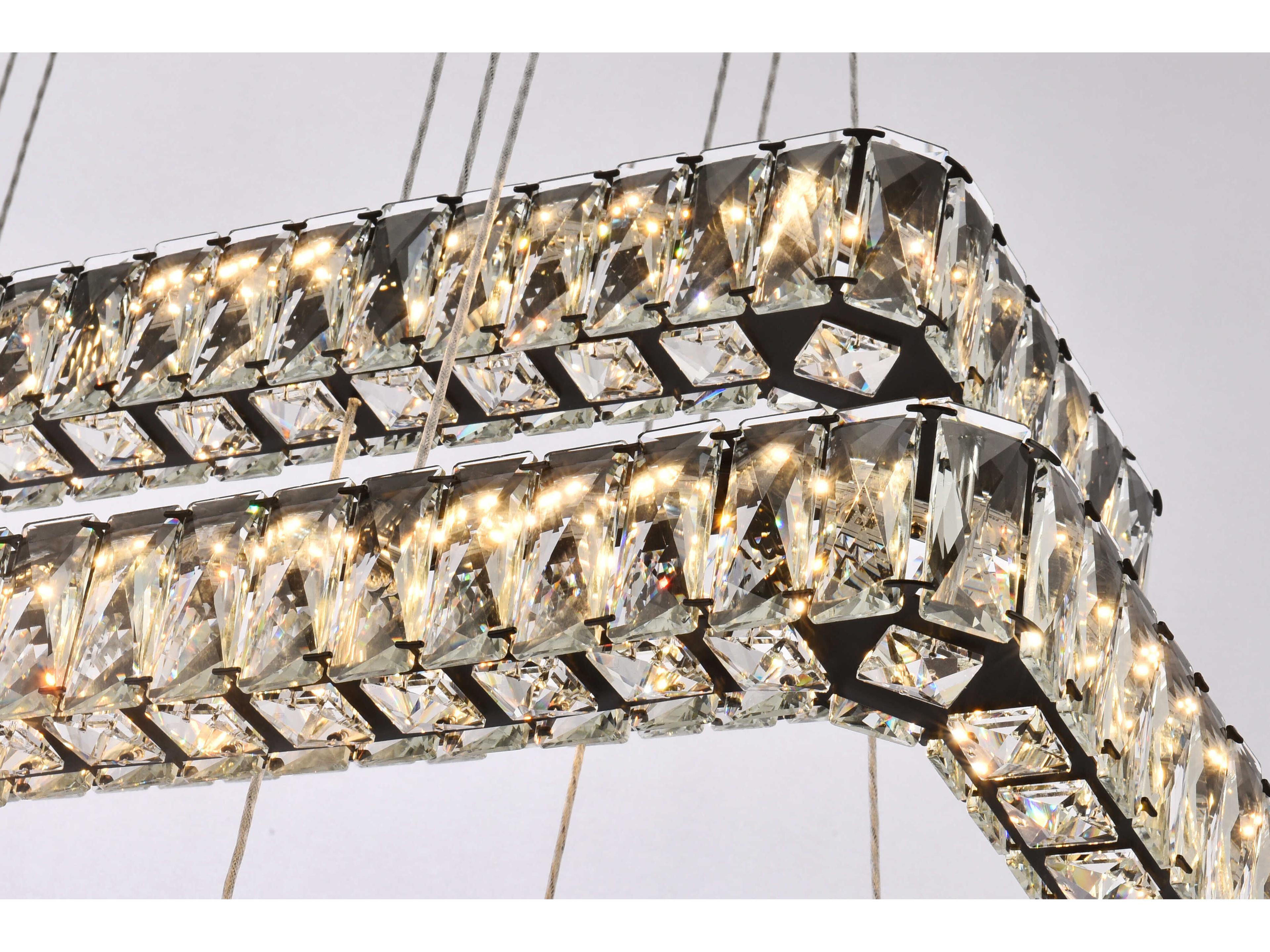 Elegant Lighting Monroe 3-Light Black Crystal LED Linear Tiered Island Pendant