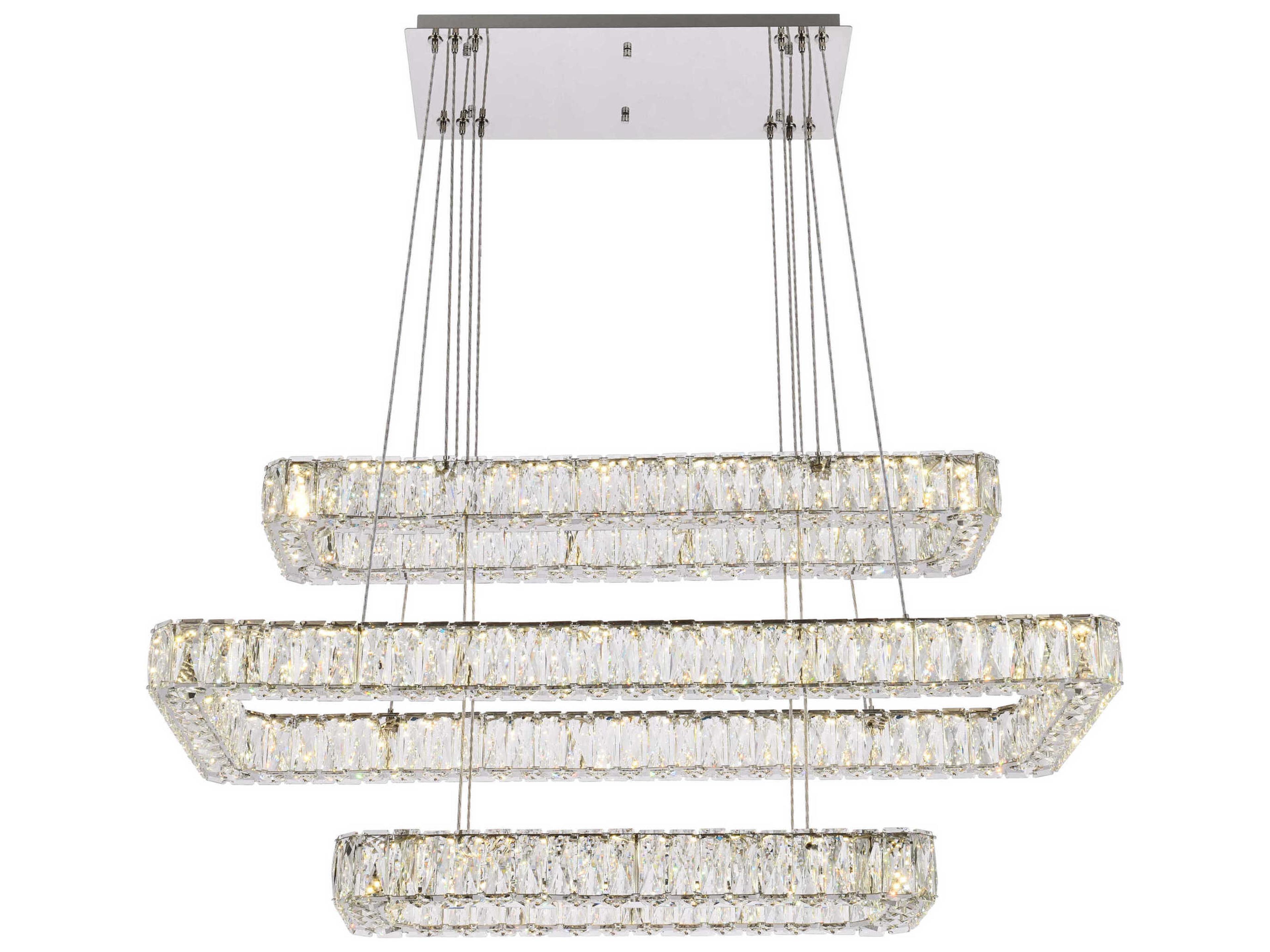 Monroe 3-Light Chrome Crystal LED Linear Tiered Island Pendant