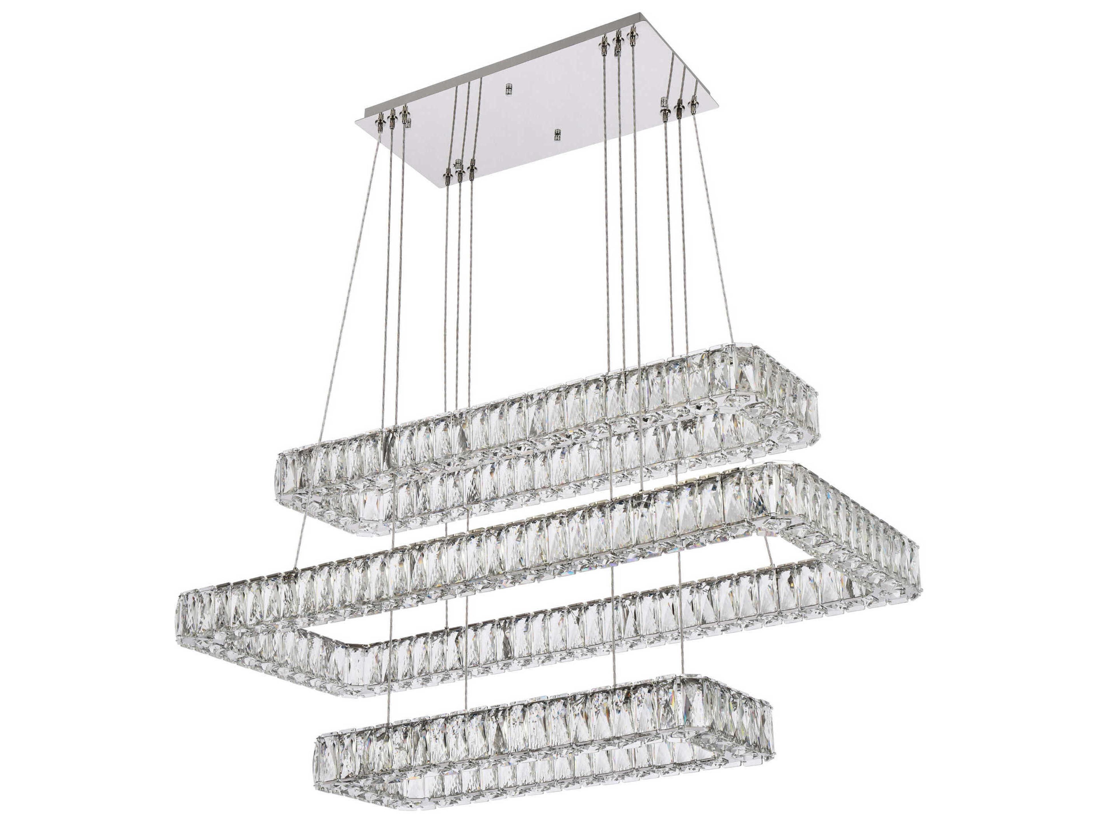 Elegant Lighting Monroe 3-Light Chrome Crystal LED Linear Tiered Island Pendant