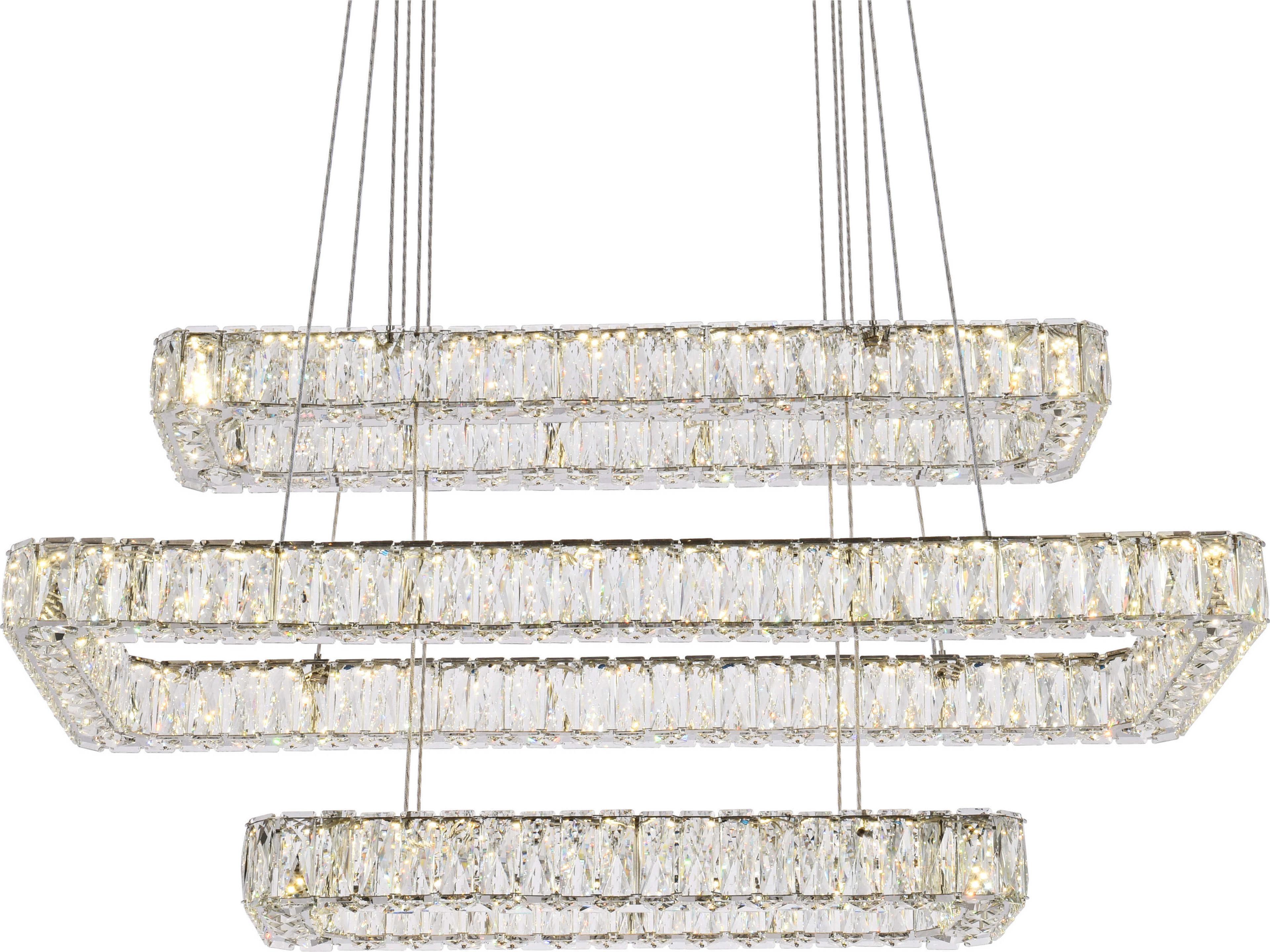Elegant Lighting Monroe 3-Light Chrome Crystal LED Linear Tiered Island Pendant