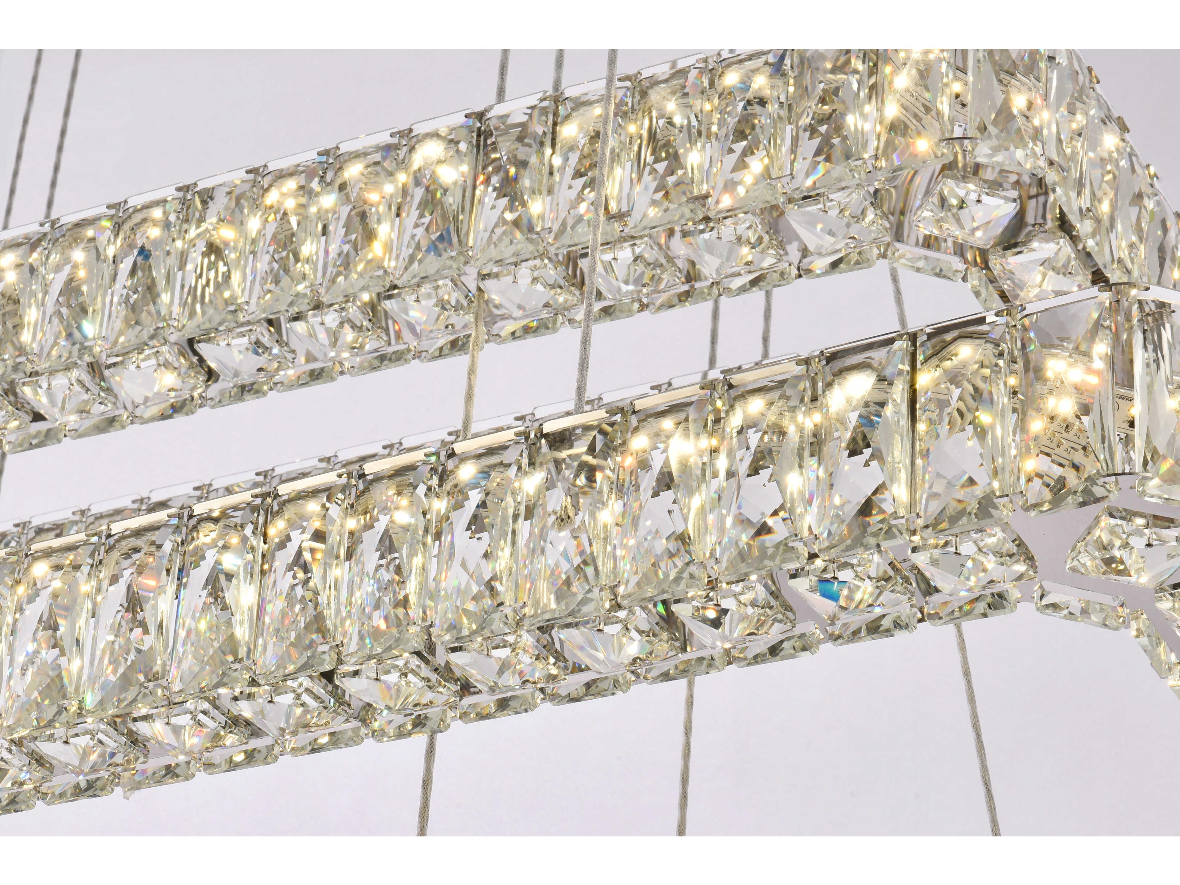 Elegant Lighting Monroe 3-Light Chrome Crystal LED Linear Tiered Island Pendant