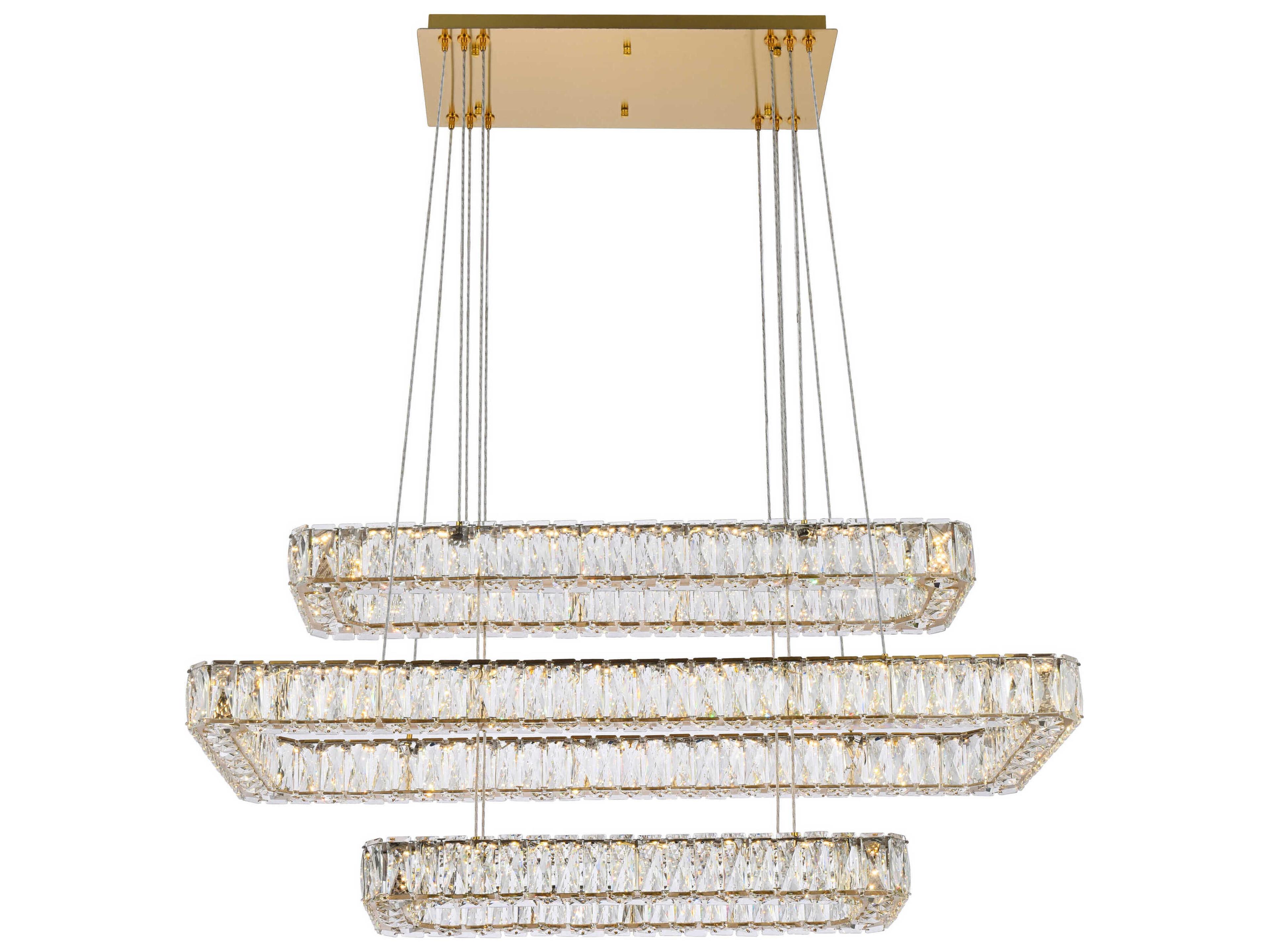 Monroe 3-Light Gold Crystal LED Linear Tiered Island Pendant