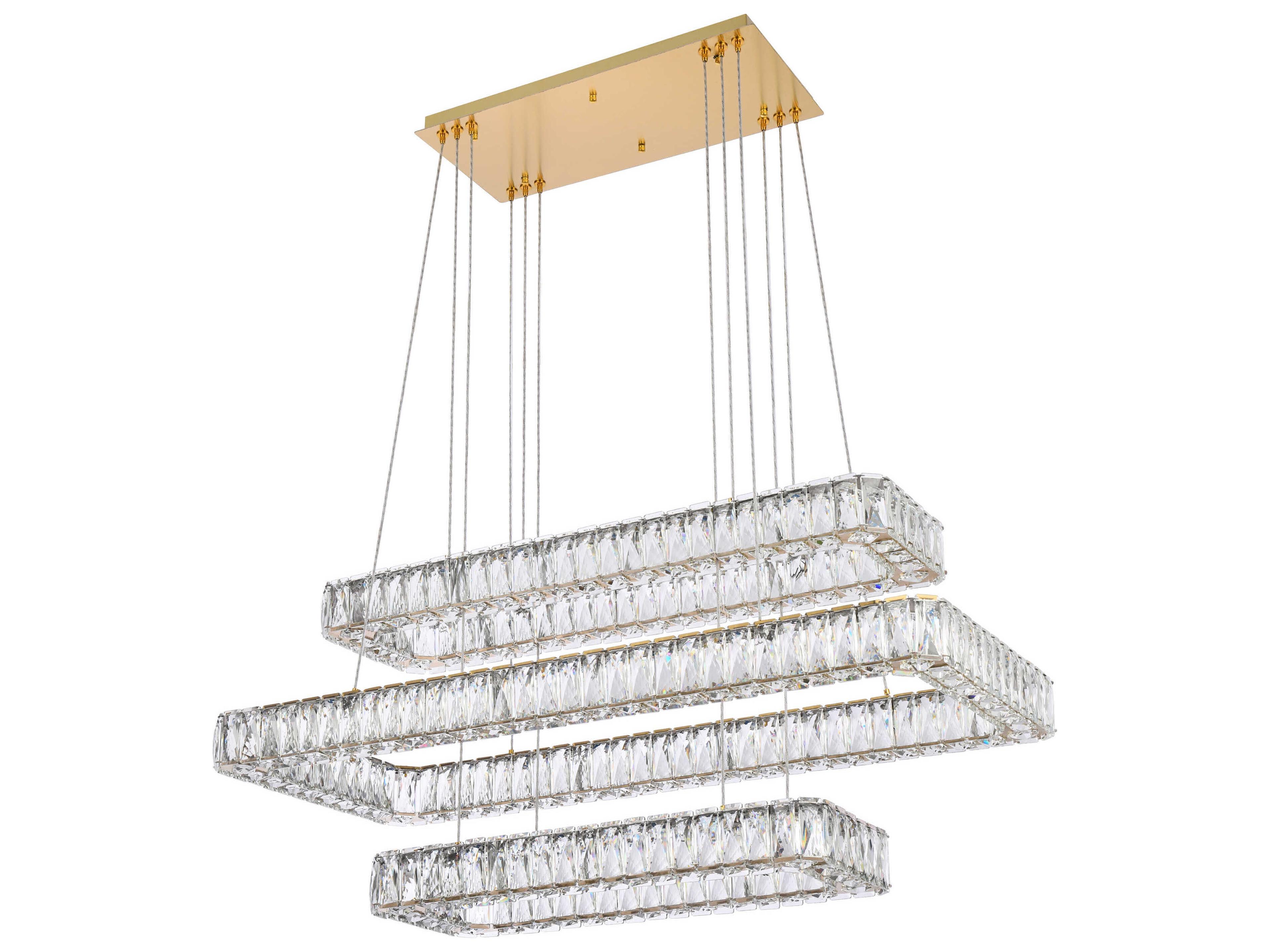 Elegant Lighting Monroe 3-Light Gold Crystal LED Linear Tiered Island Pendant