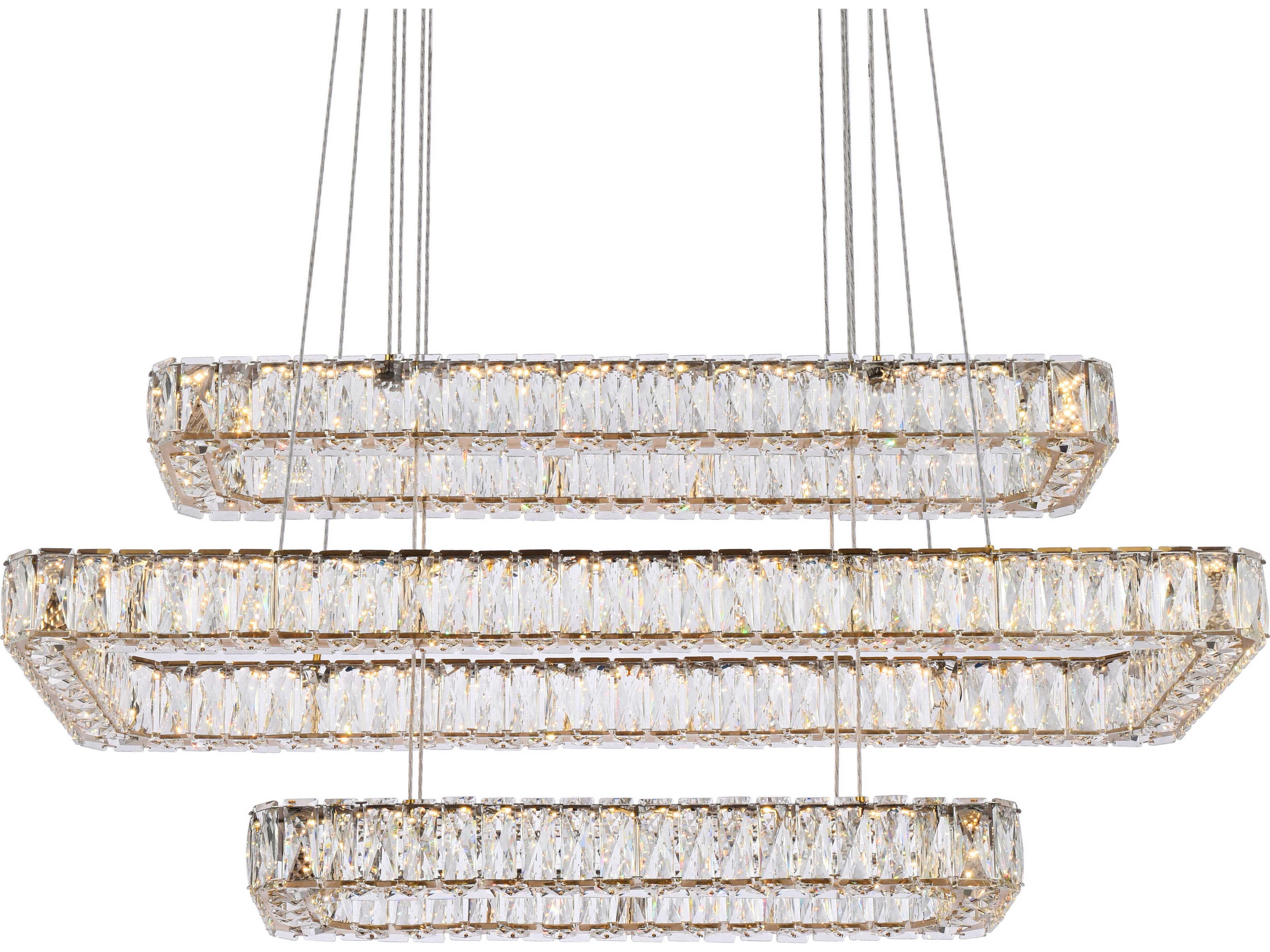 Elegant Lighting Monroe 3-Light Gold Crystal LED Linear Tiered Island Pendant
